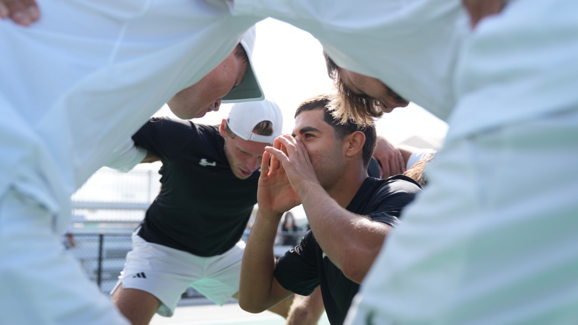 Elijah Cham pregame huddle vs. Harvard