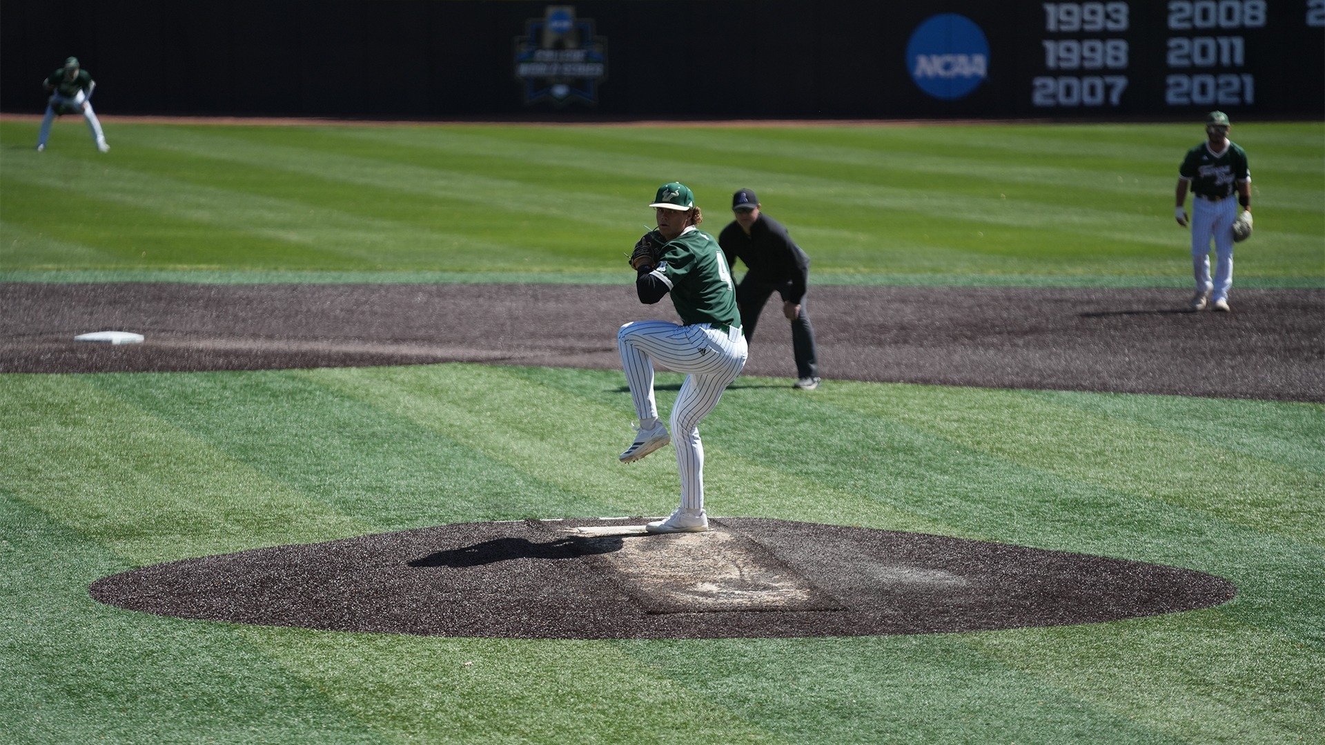 Kaden Smith pitching in Game 3 of the series at Charlotte.