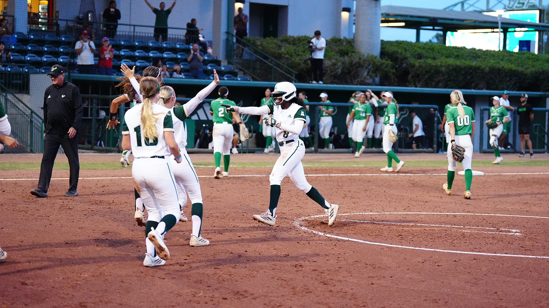 DaNia Brooks celebrates a walk-off against North Texas