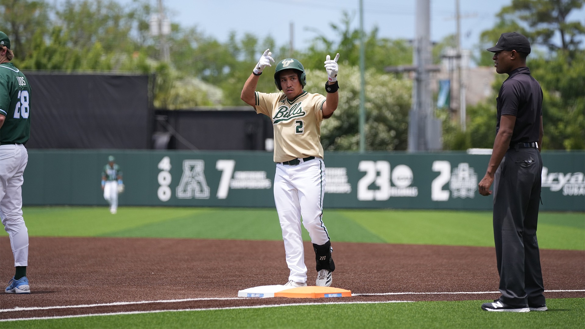 Matt Rose celebrates reaching base.