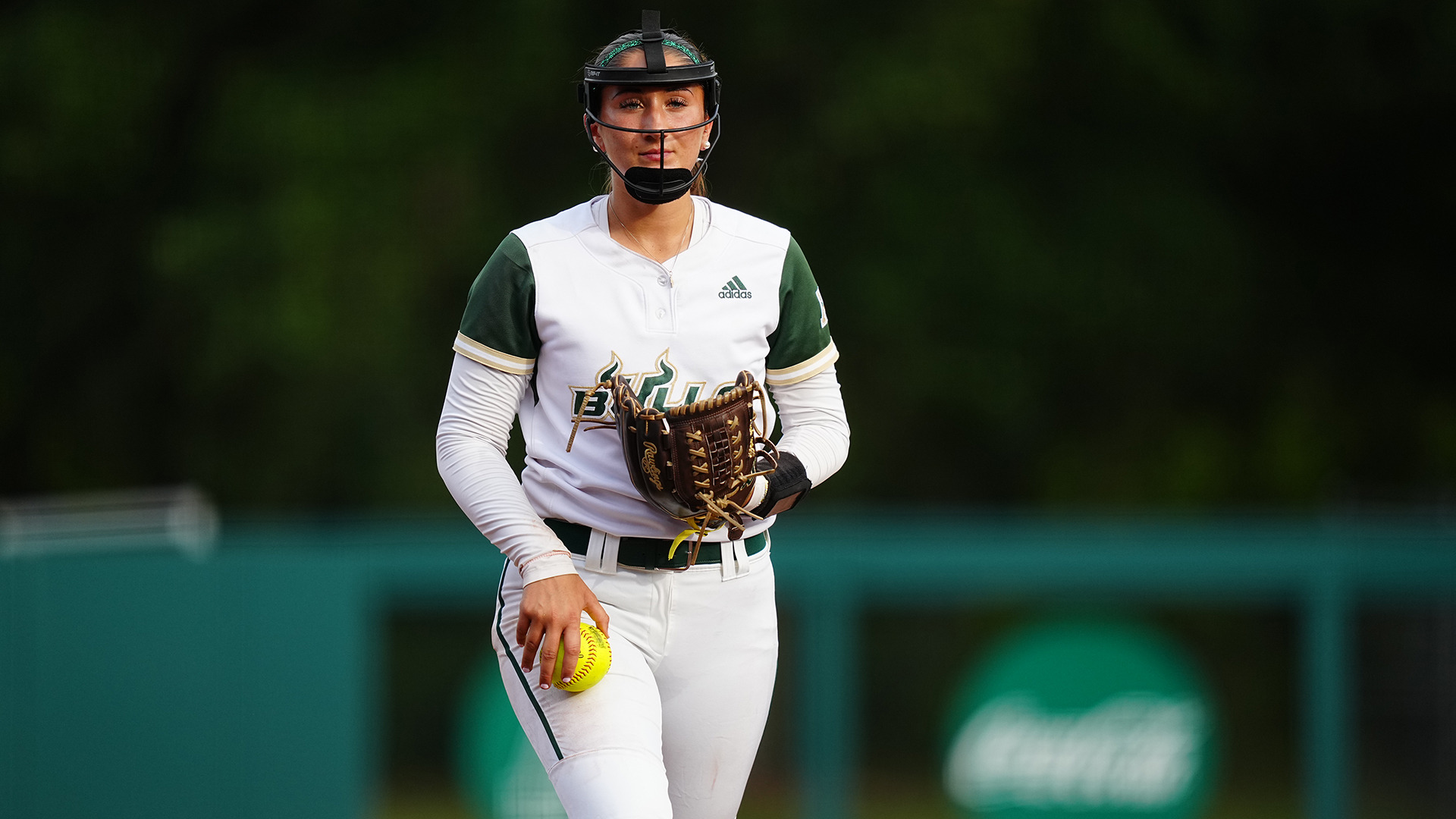 Anne Long in the cirlce inside USF Softball Stadium during a game