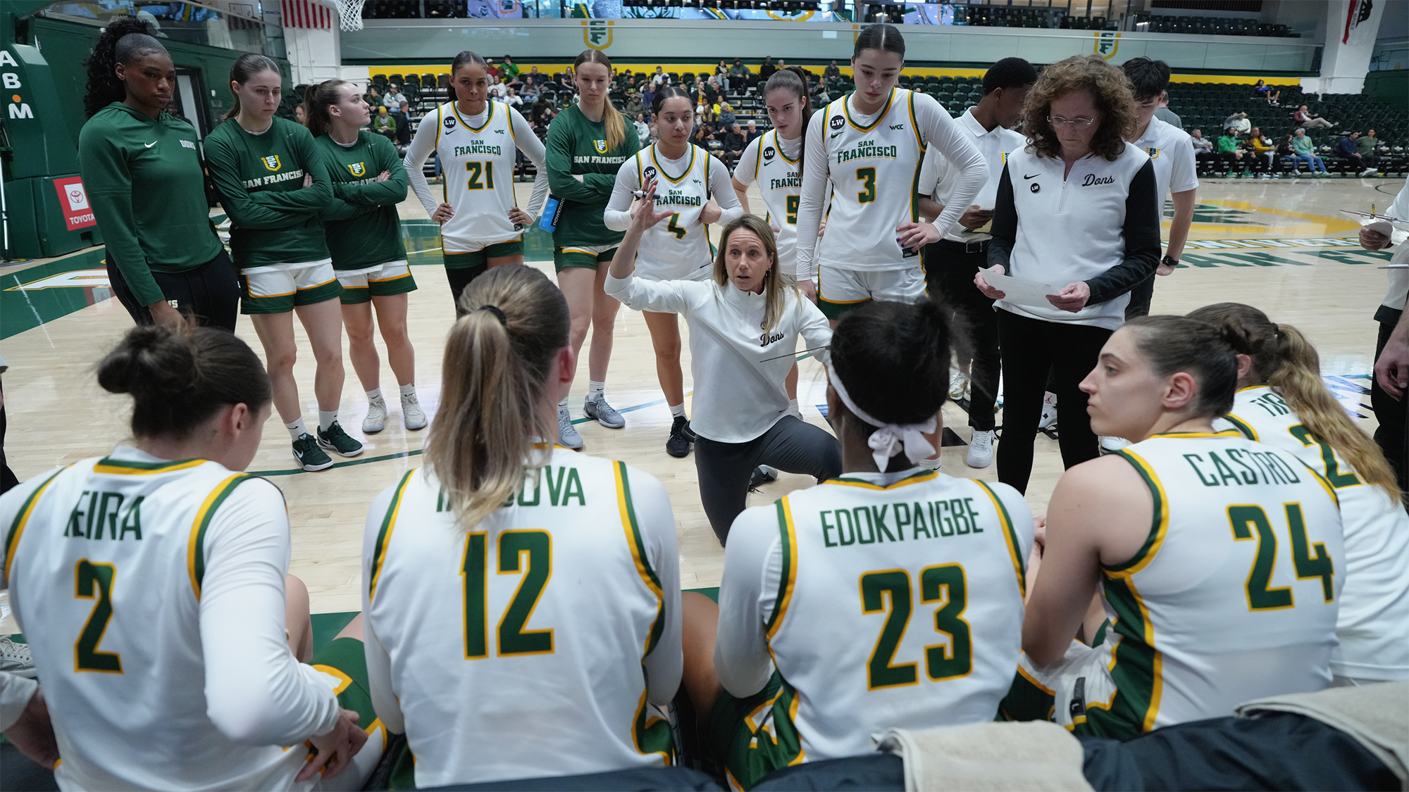 Molly Goodenbour coaching at timeout vs. Colorado State 2025