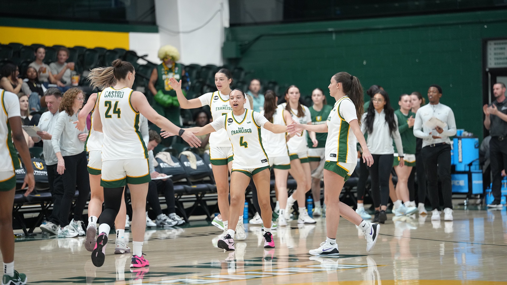 WBB celebrating at a timeout vs. Utah Valley 2026