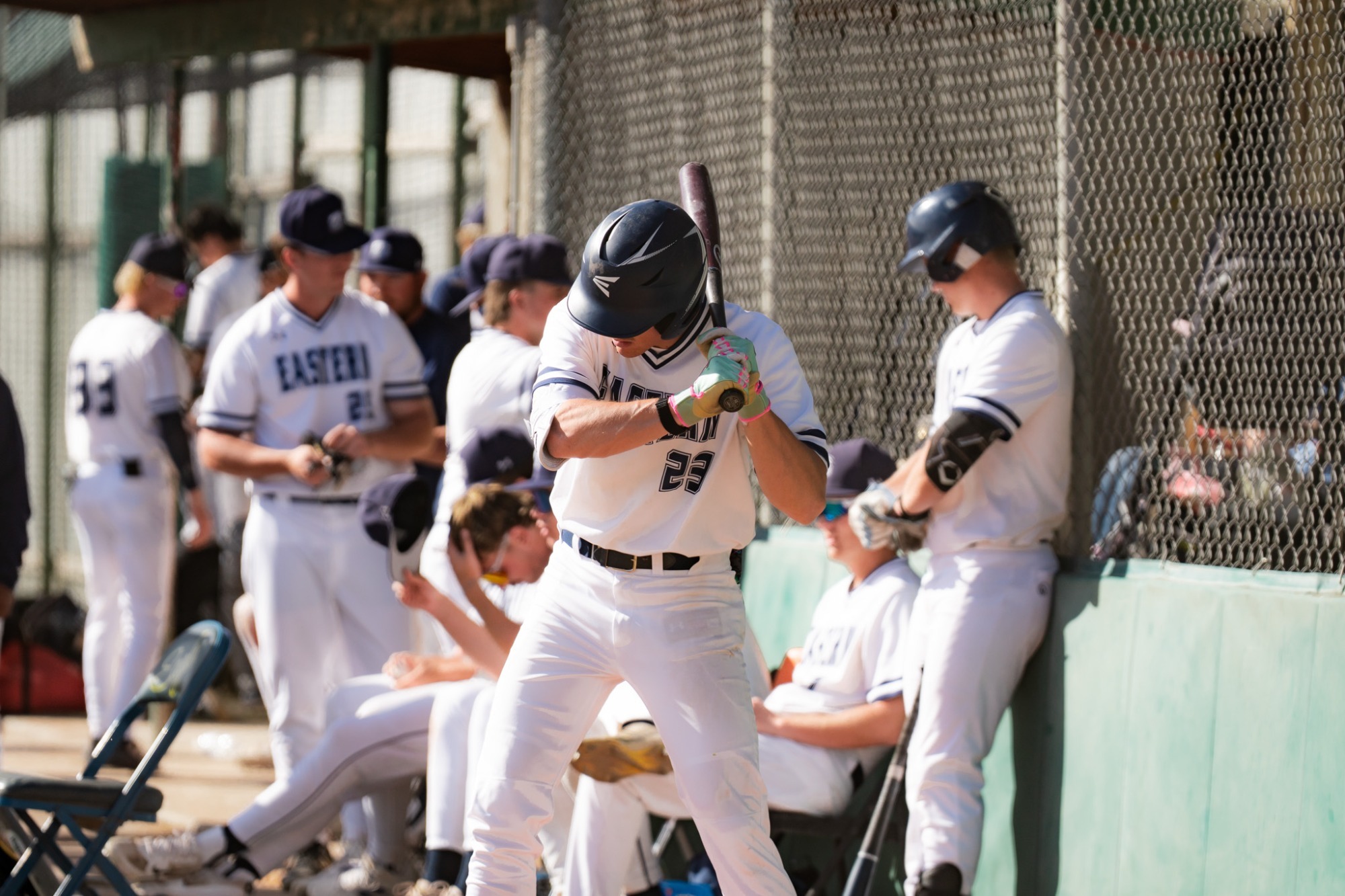 No. 23 Bentley Crook gets ready for his next chance to hit. 