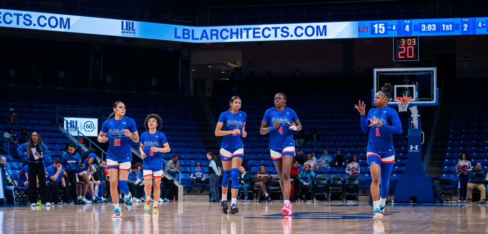 WBB five taking the floor in College Park Center