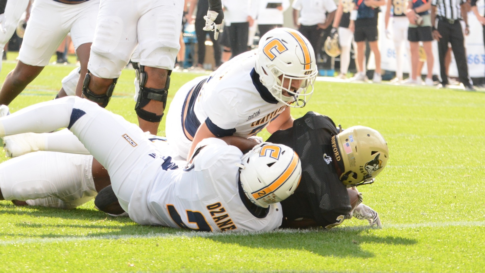 Anton Ricumstrict (31) & Kristian Ozane (2) combine for a stop at Wofford