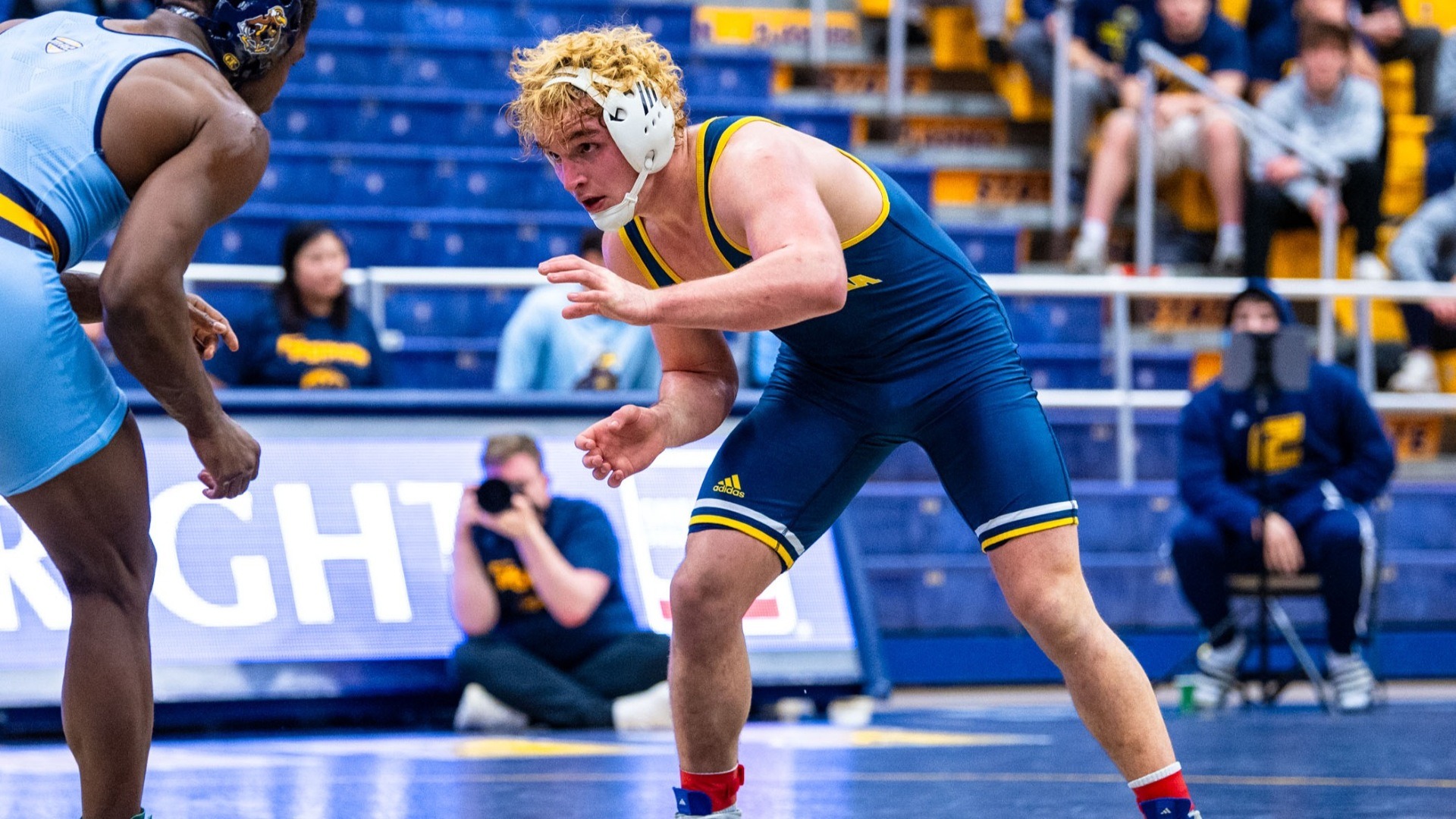 Landon Jones is in an attacking stance during his dual win at Kent State