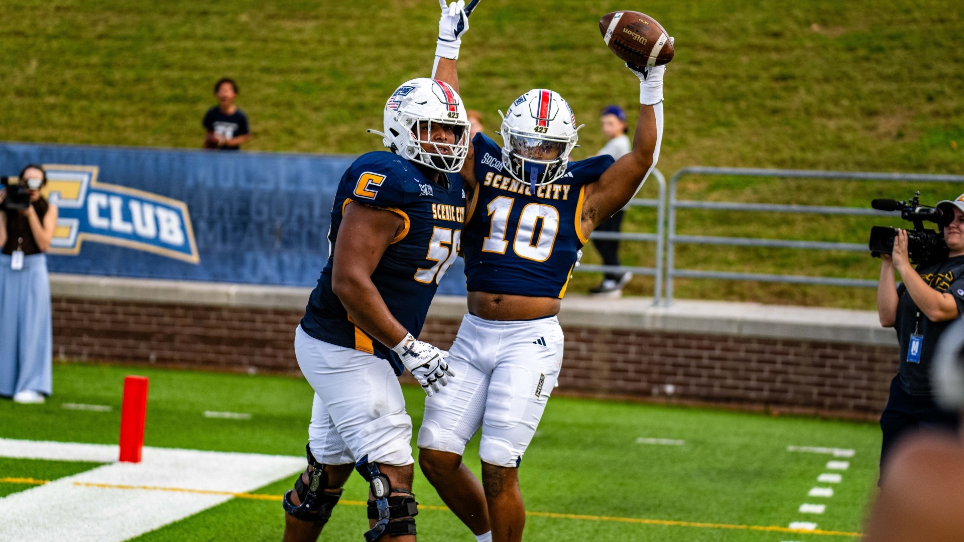 Nick Paul and Journey Wyche celebrate Wyche's TD against Furman