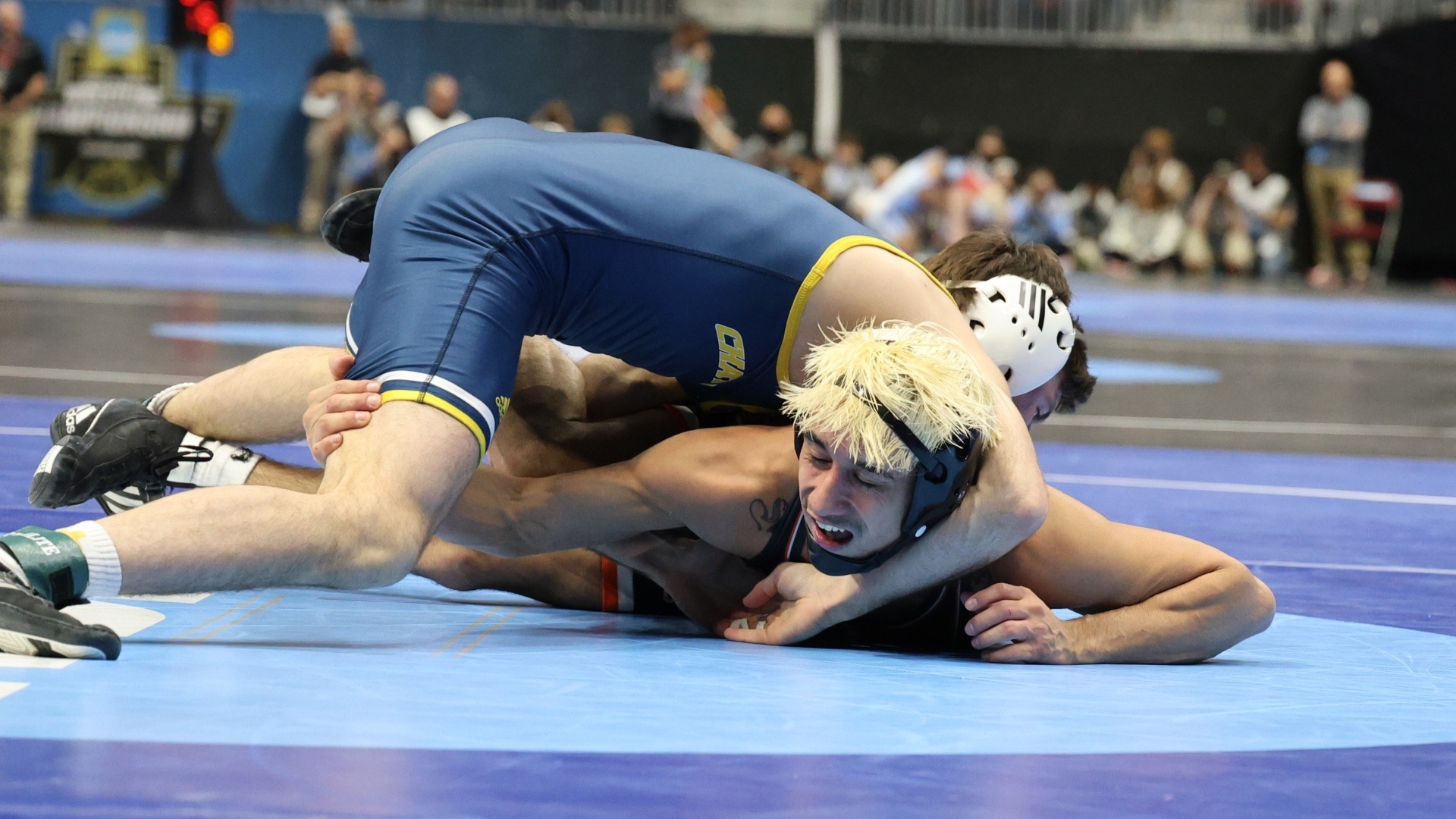Cooper Flynn works on top in his NCAA Championships win over Oregon State