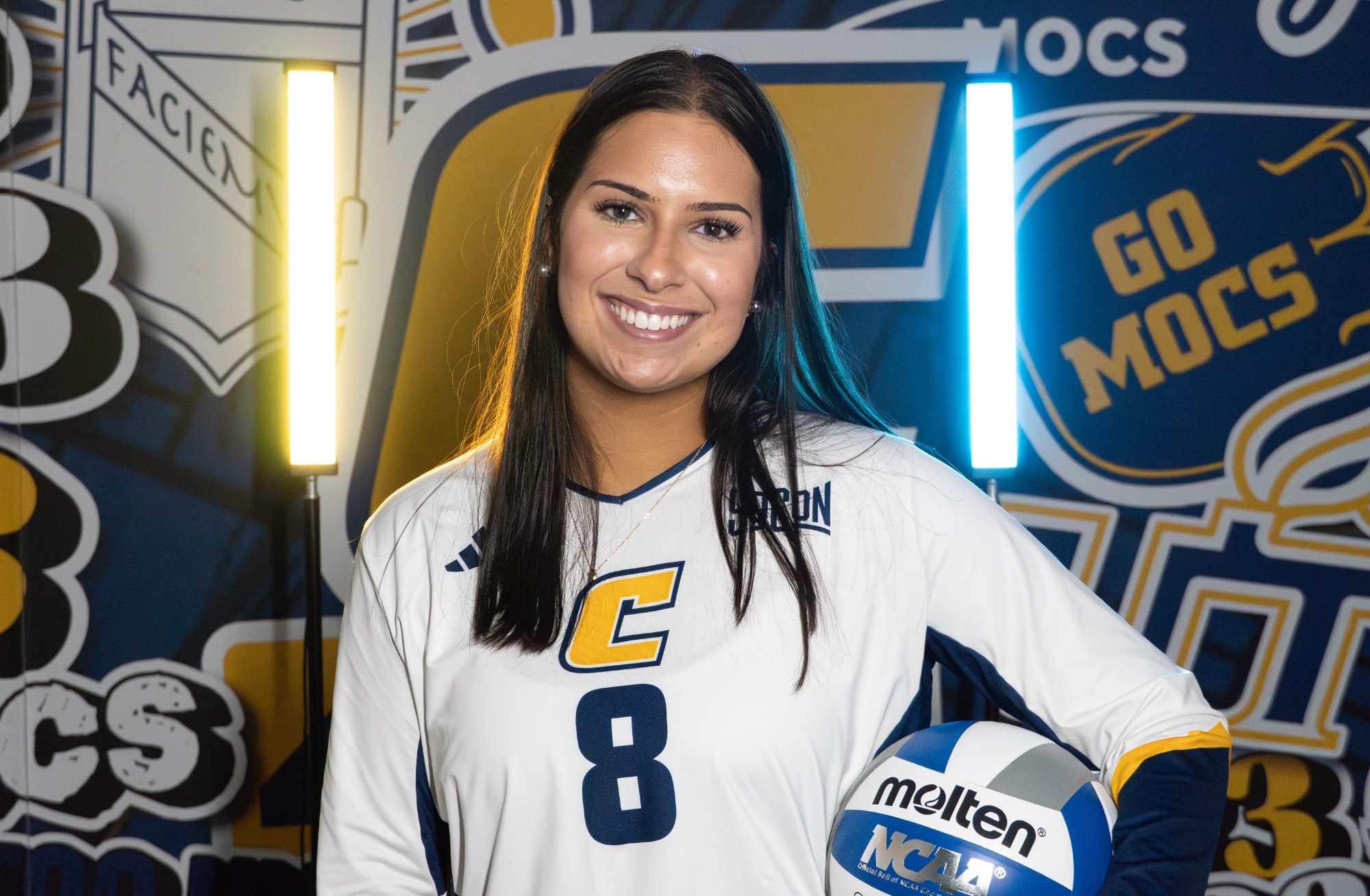 Emily Geaquinto in a Mocs Volleyball Jersey on her visit to campus