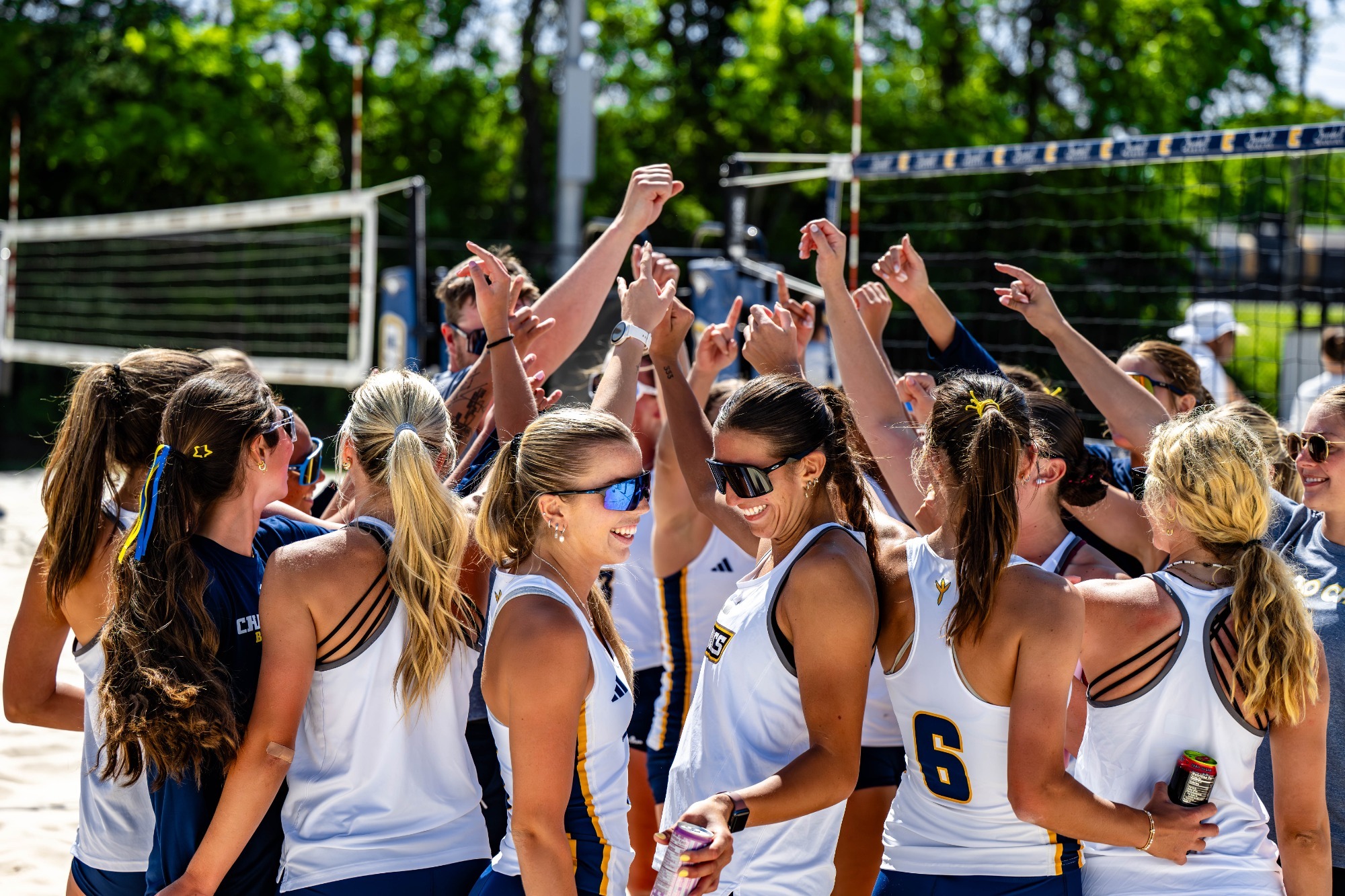 The Sandy Mocs coming together after defeating UT Martin at the Scenic City Showdown  