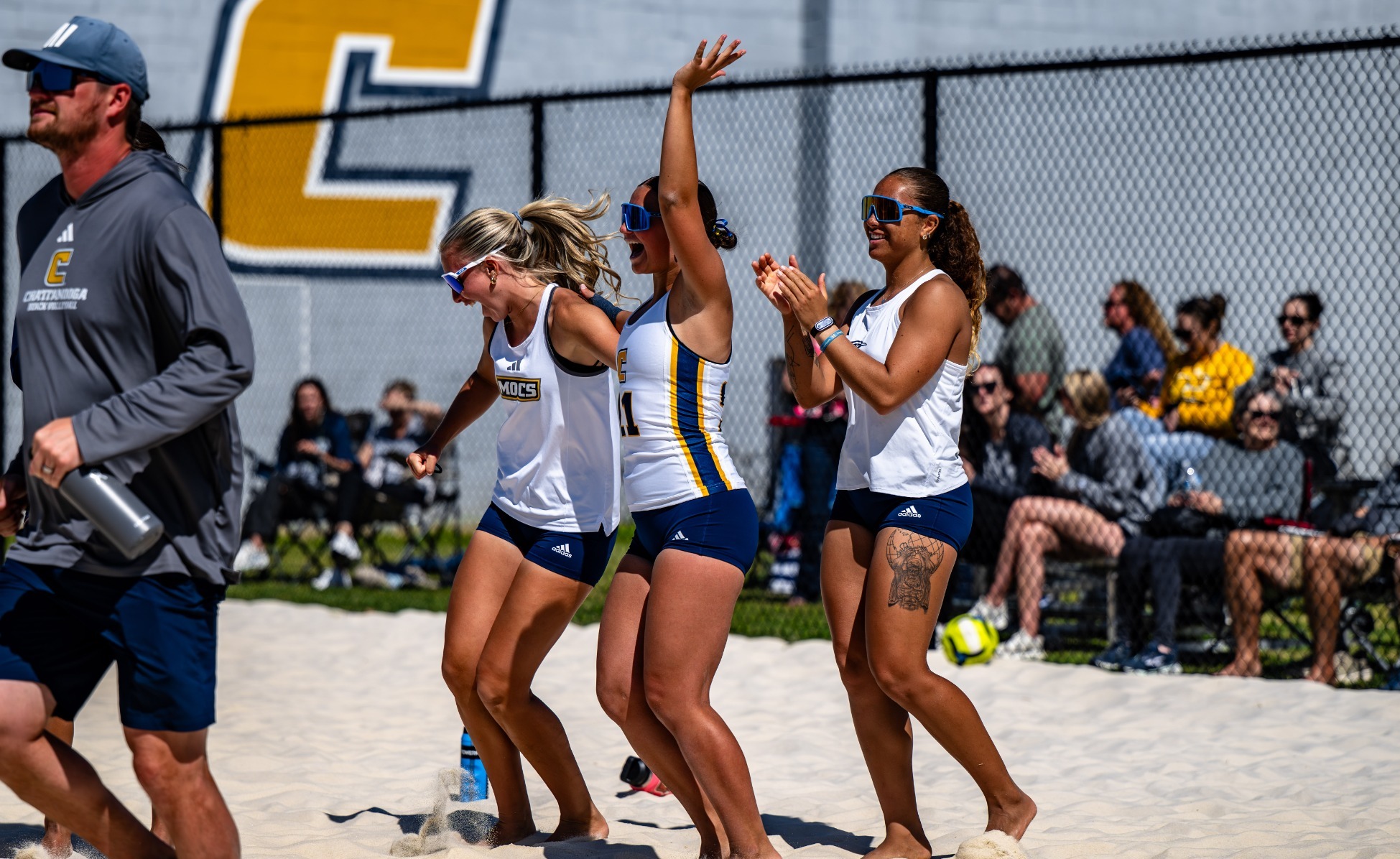 Team celebrating in a win vs. UT Martin