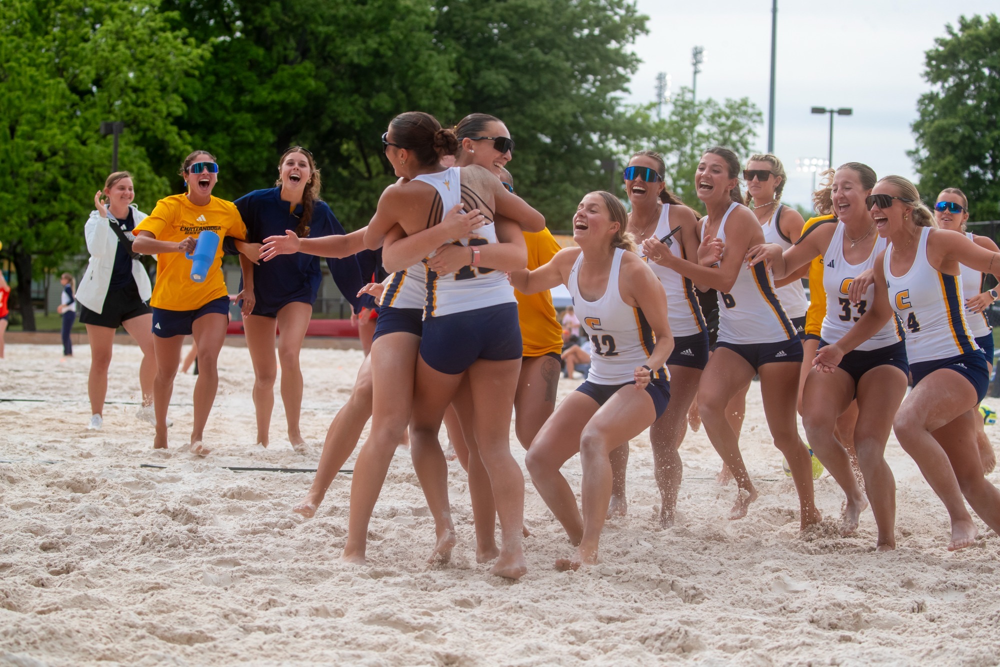 Team celebration after beating Lindenwood in the OVC Semifinals