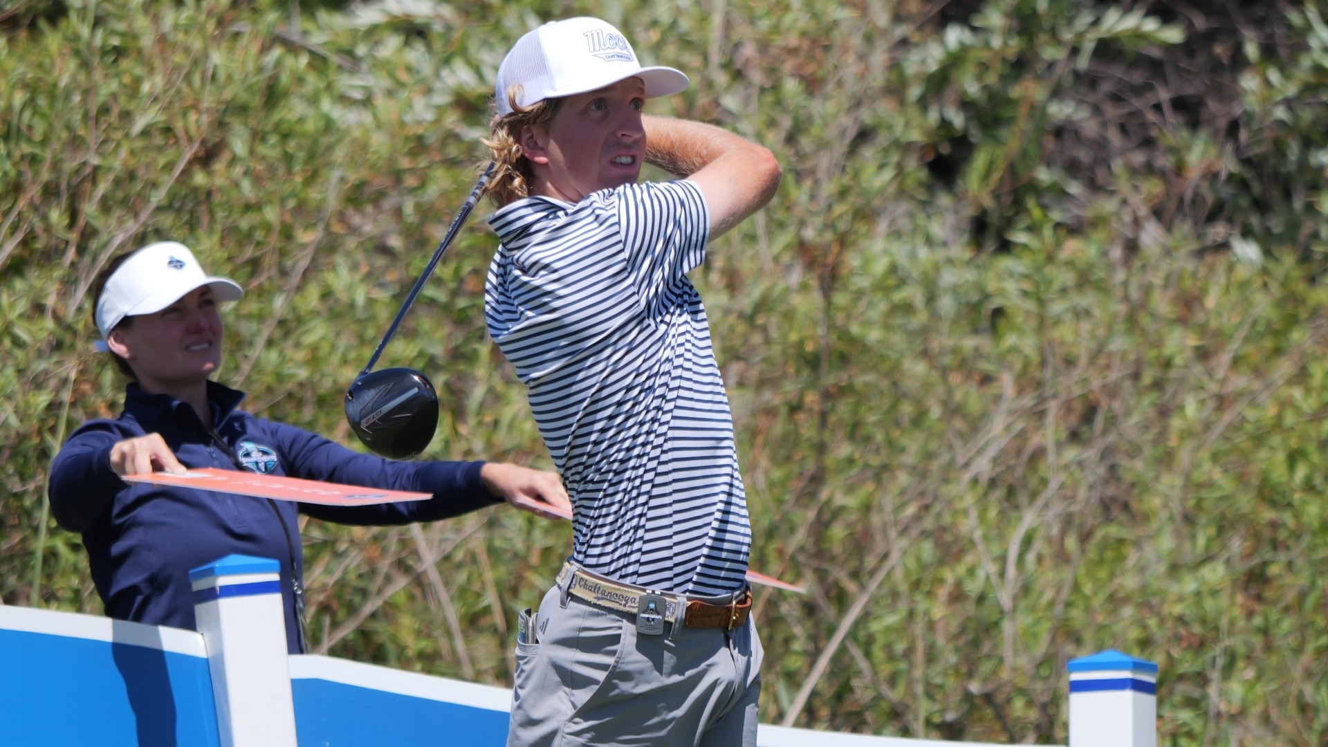 Camden Braidech holds his finish on the 9th tee at the NCAA Championships in California