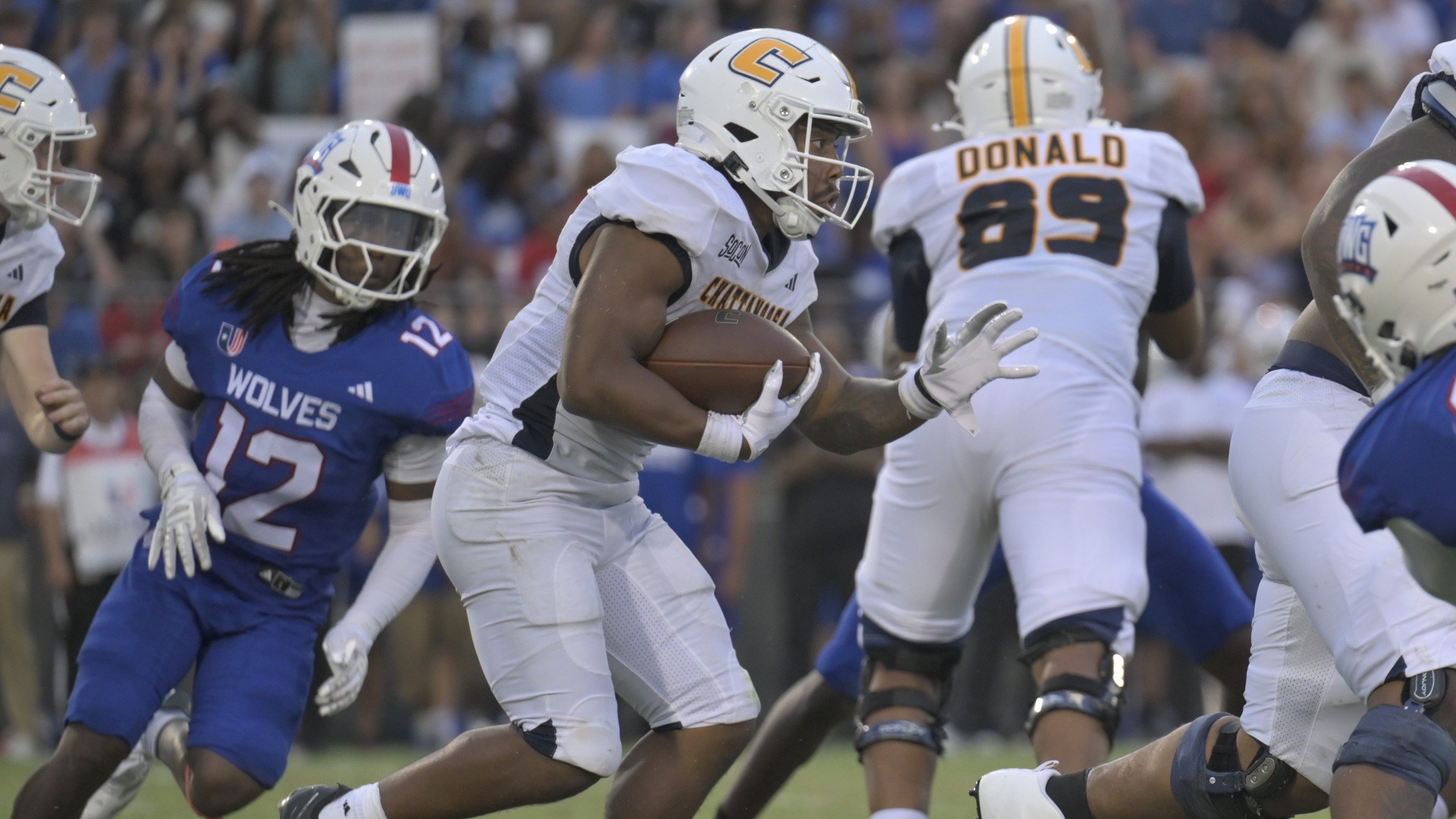 Kevin Lalin breaks through the right side for a big gain at West Georgia