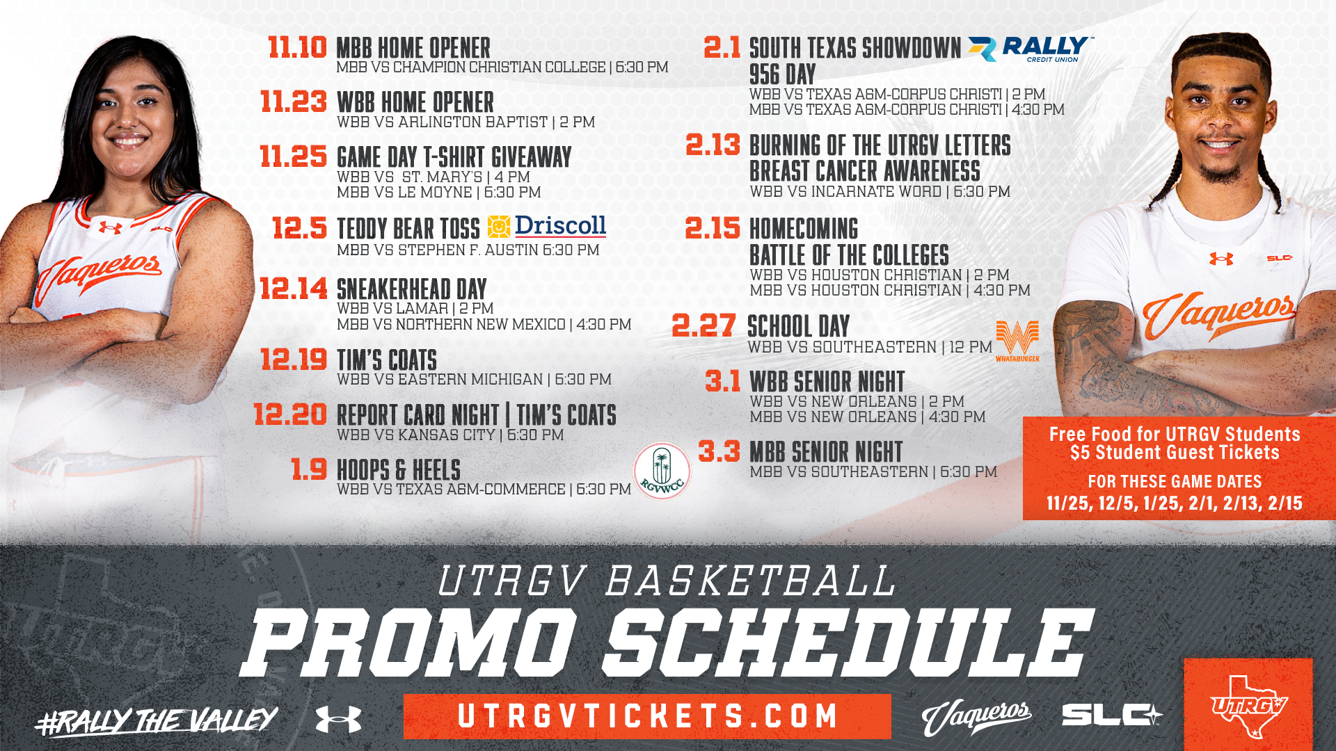 The complete 2024-25 UTRGV basketball promotional calendar
