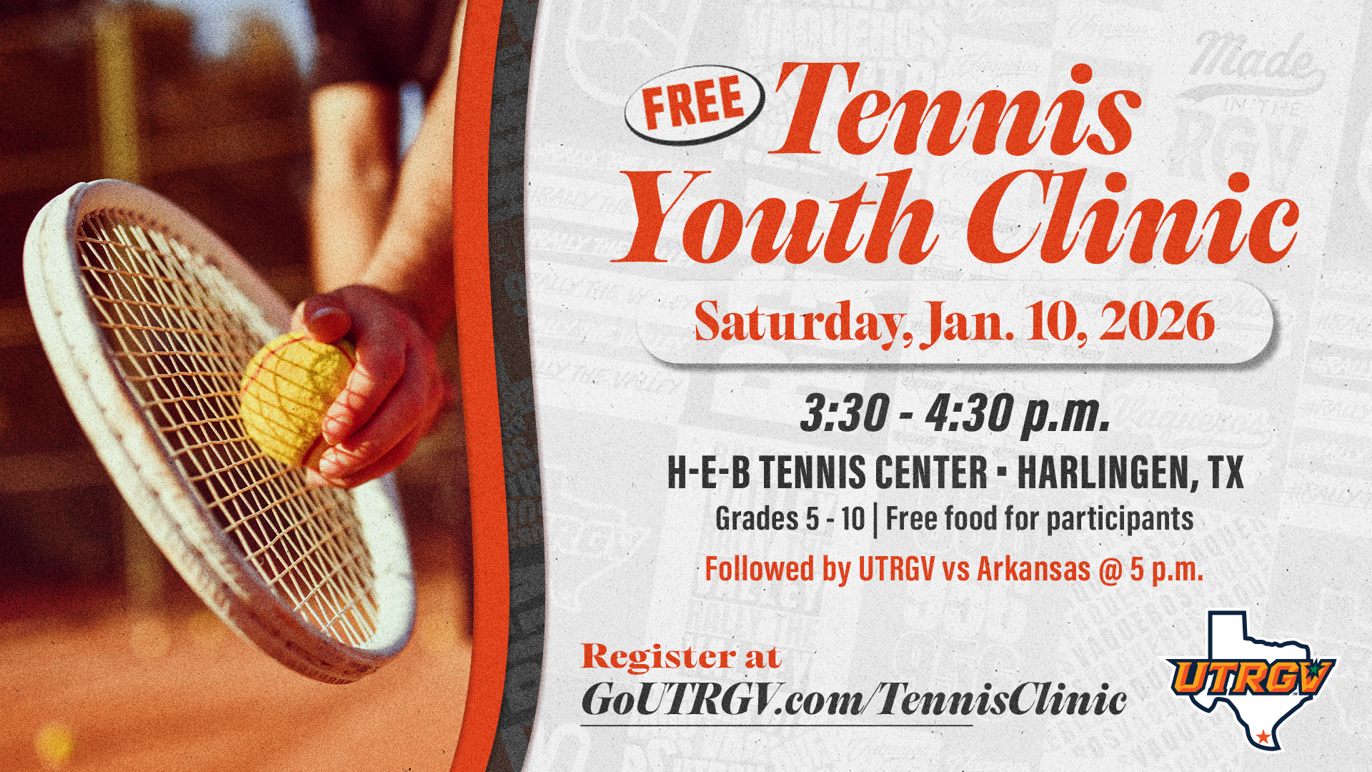 UTRGV Tennis Clinic -- January 10 -- Harlingen, TX