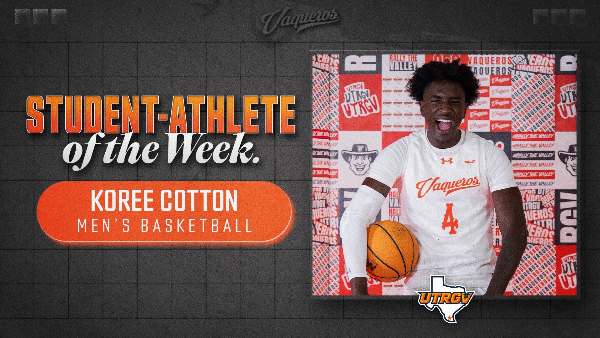 UTRGV SAoTW -- Koree Cotton -- Men's Basketball -- 12.8