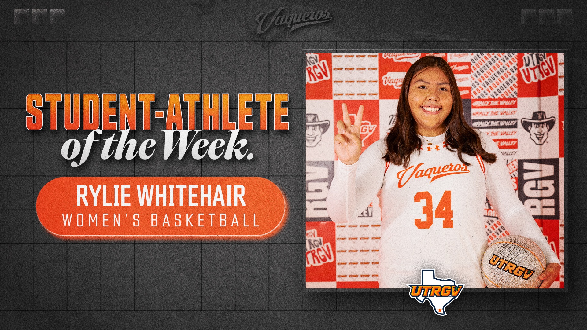 UTRGV SAoTW -- Rylie Whitehair -- Women's Basketball -- 1/5