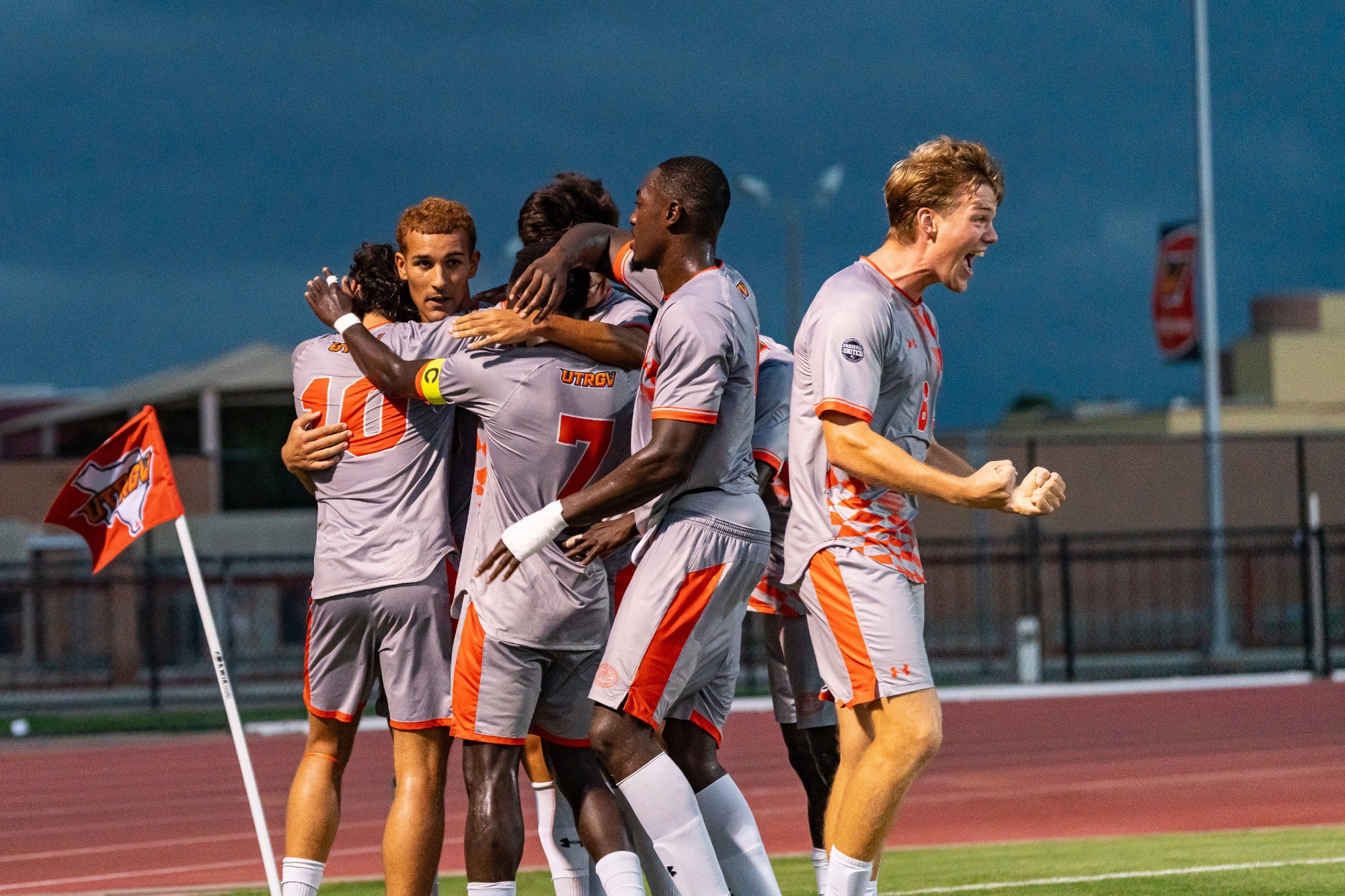 Men's Soccer Celebration after Taj Goal against HCU
