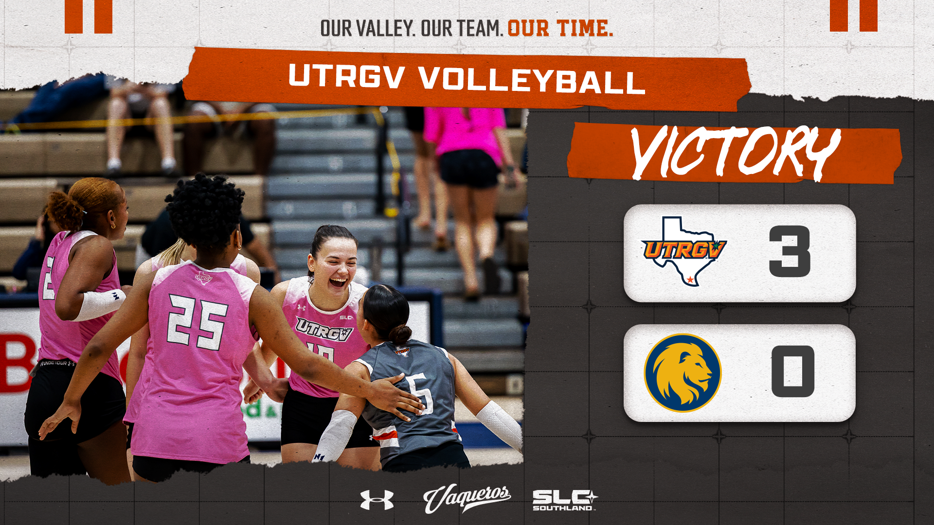 UTRGV Volleyball | Final | UTRGV 3, East Texas A&M 0 | Photo of Team Celebration