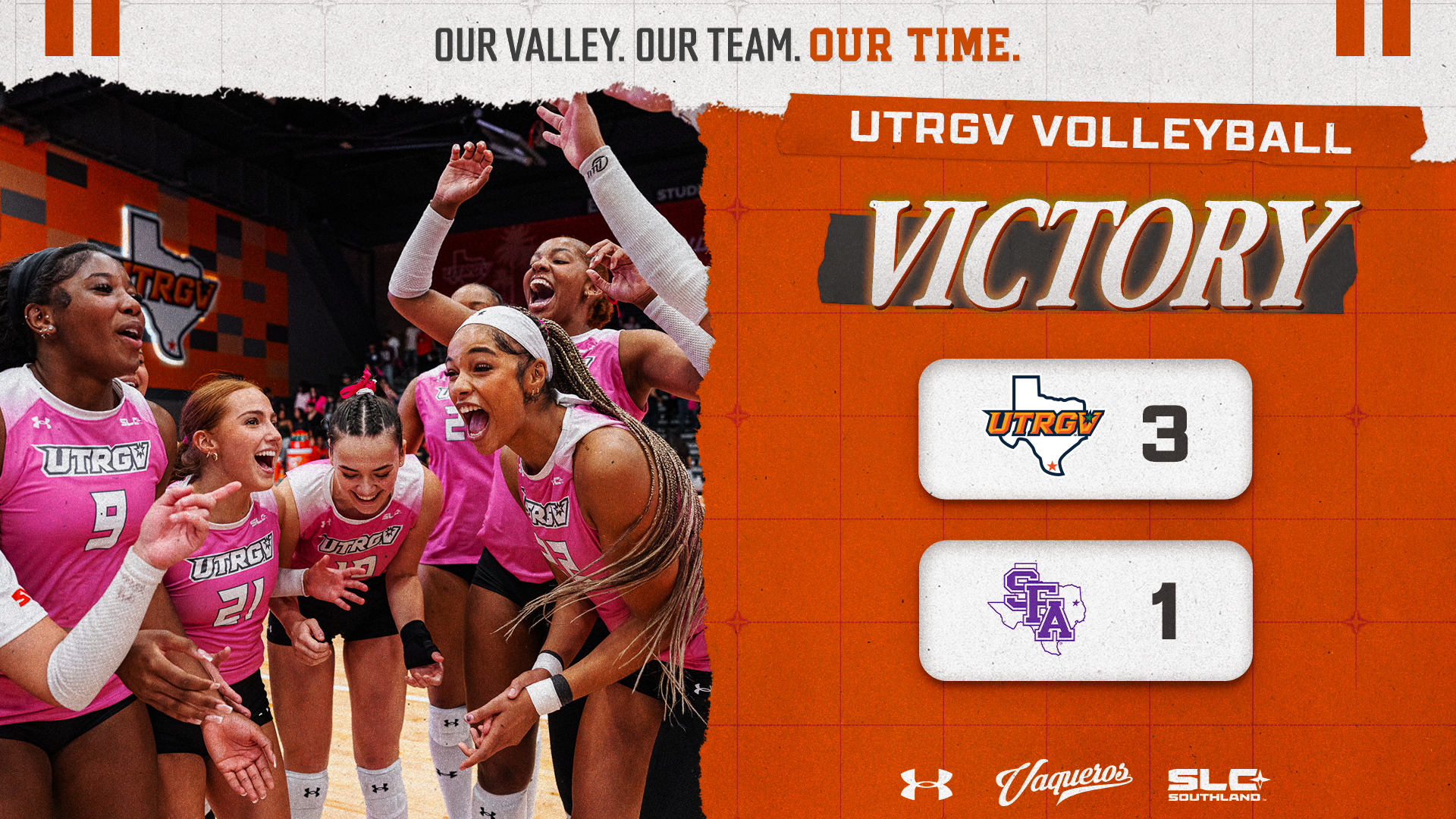UTRGV Women's Volleyball | Final | UTRGV 3, SFA 1 | Photo of Team Celebration