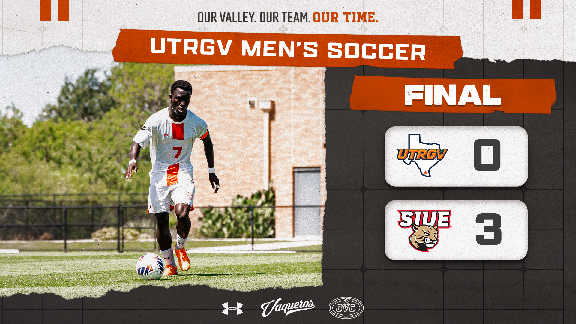 UTRGV MSoc Final score graphic | 0-3 | Mouhamed Pouye