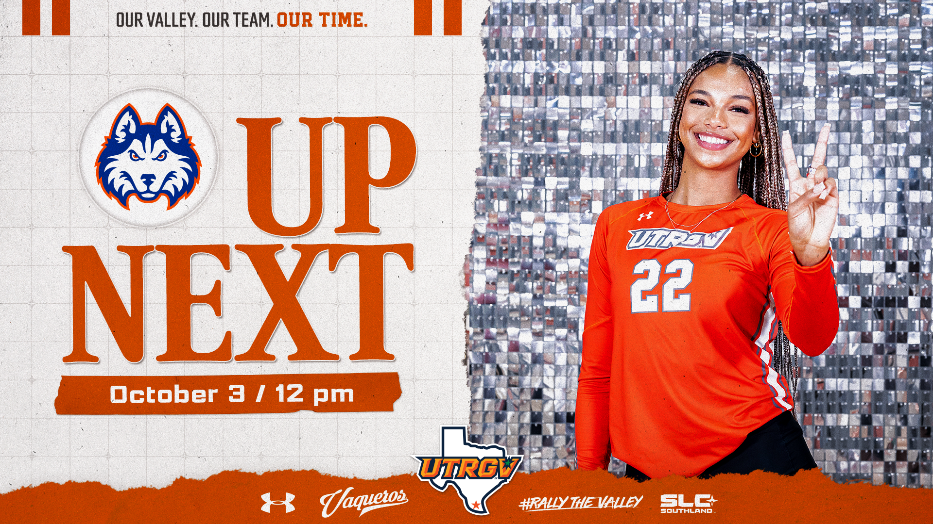 UTRGV Volleyball | Up Next | vs. HCU | October 3 / 12 PM | Photo of Julianna Bryant