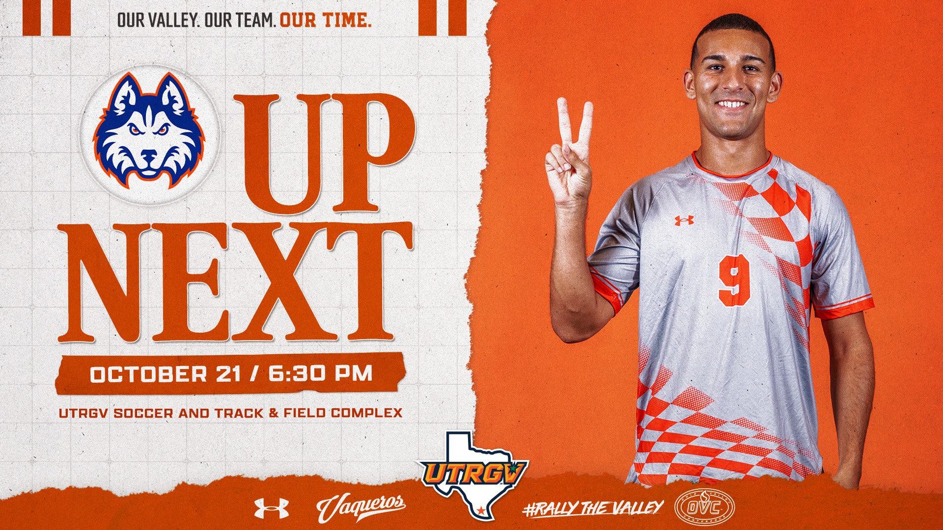 UTRGV Men's Soccer | Up Next vs. HCU | October 21 / 6:30 p.m. | Photo of #9 Elias Taj