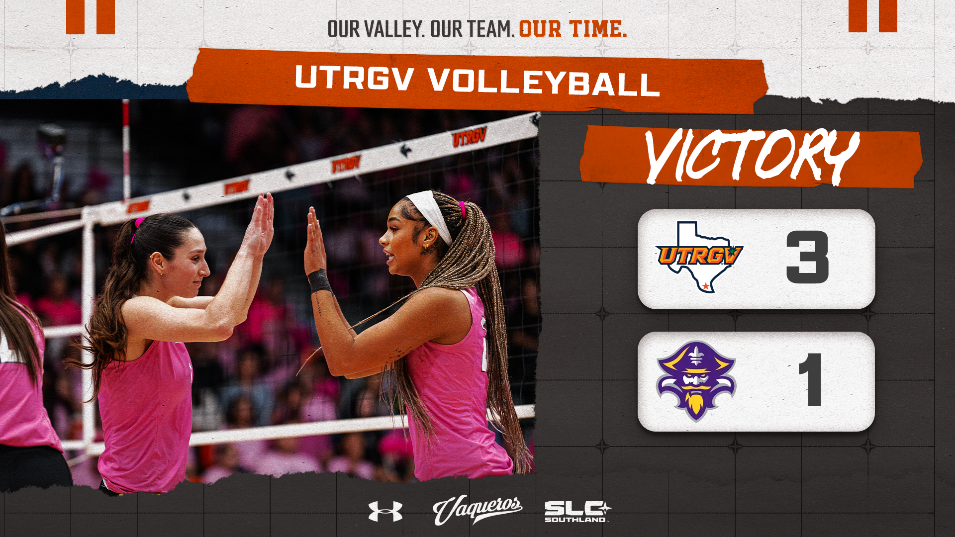 UTRGV Women's Volleyball | Final | UTRGV 3, LSU New Orleans 1 | Photo of Martina Franco and Julianna Bryant
