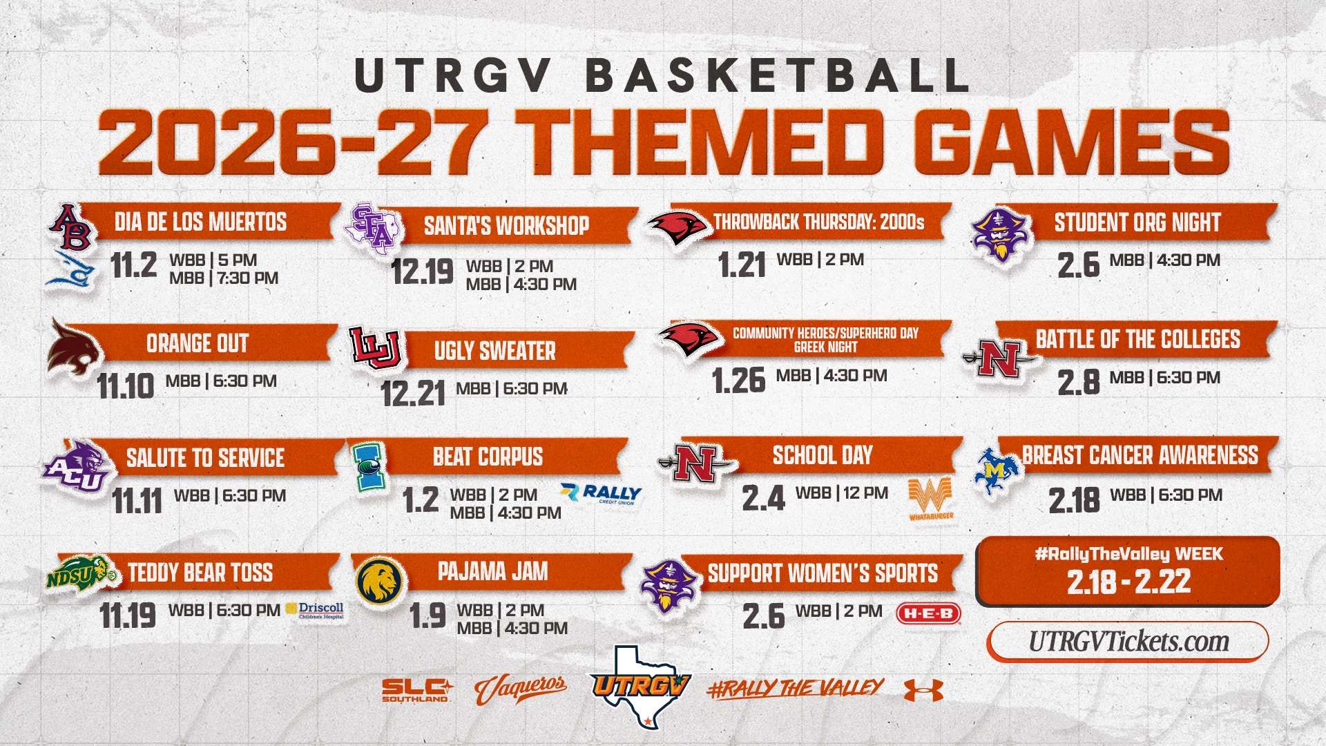 2026-27 UTRGV Basketball Game Themes