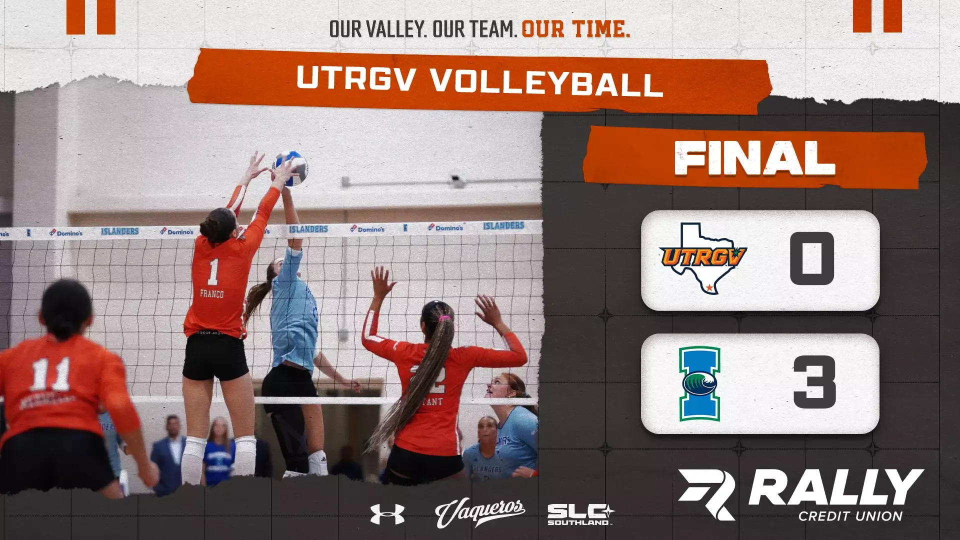 UTRGV Women's Volleyball | Final | Texas A&M-Corpus Christi 3, UTRGV 0 | Photo of Martina Franco blocking