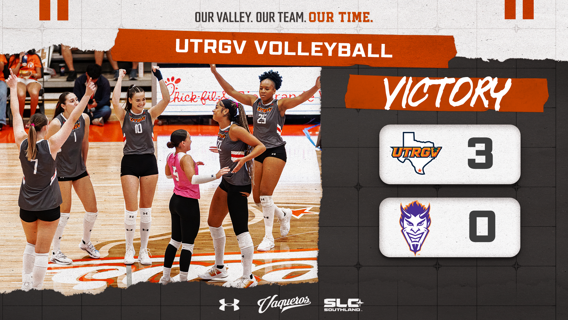  UTRGV Volleyball | Final | UTRGV 3, Northwestern State 0 | Photo of Team Celebration