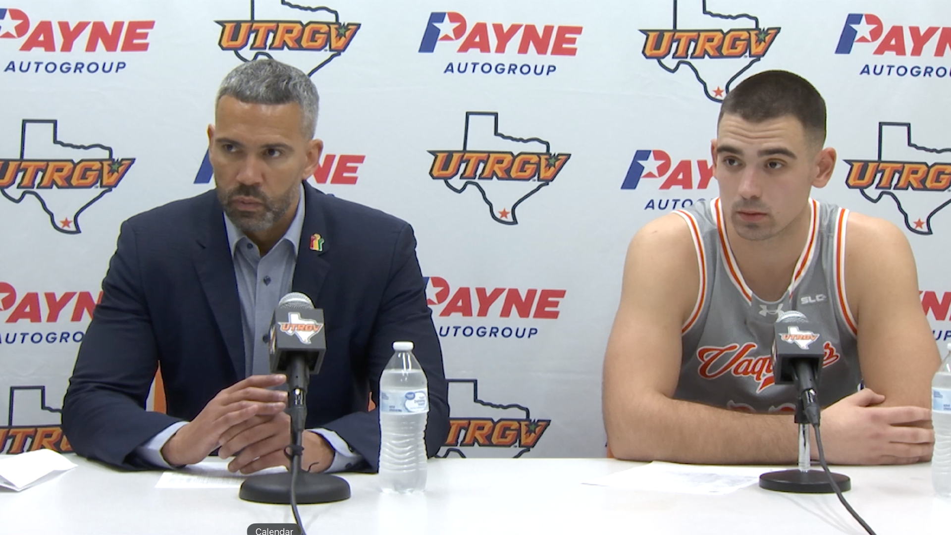 Coach Fennell and Filip Brankovic in Postgame