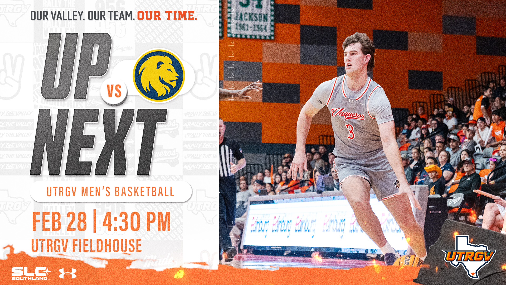 Men's Basketball Up Next vs. East Texas A&M Feb. 28 4:30 p.m. UTRGV Fieldhouse