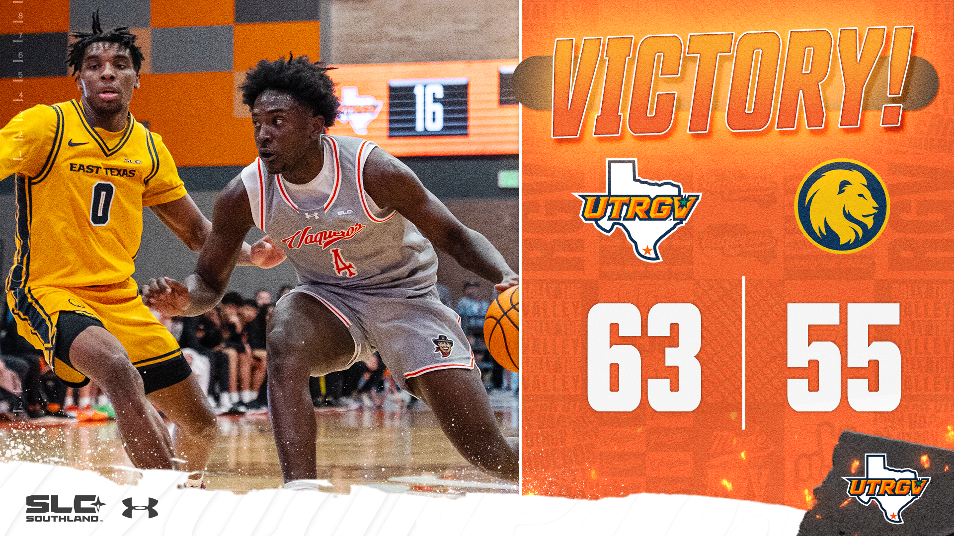 Victory UTRGV Men's Basketball 63 East Texas A&M 55