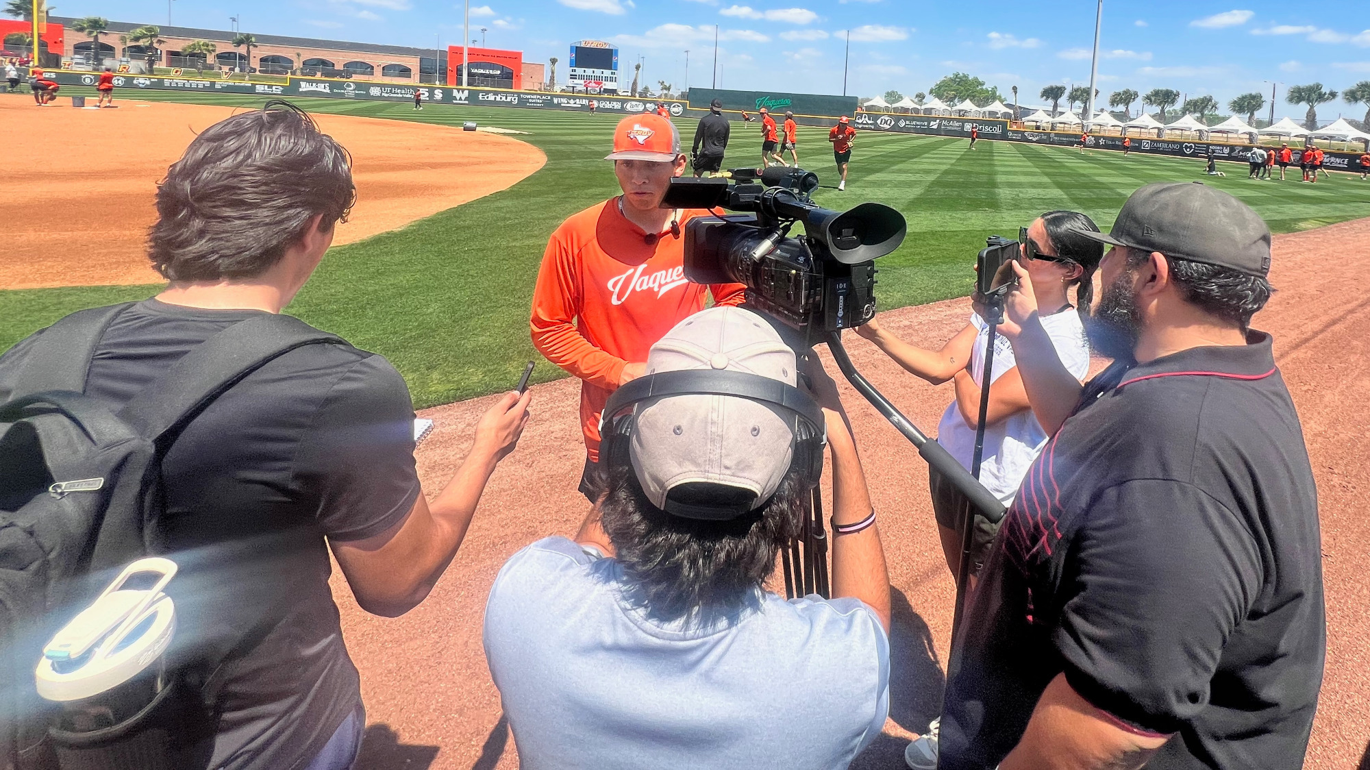 Armani Raygoza speaking to media before practice