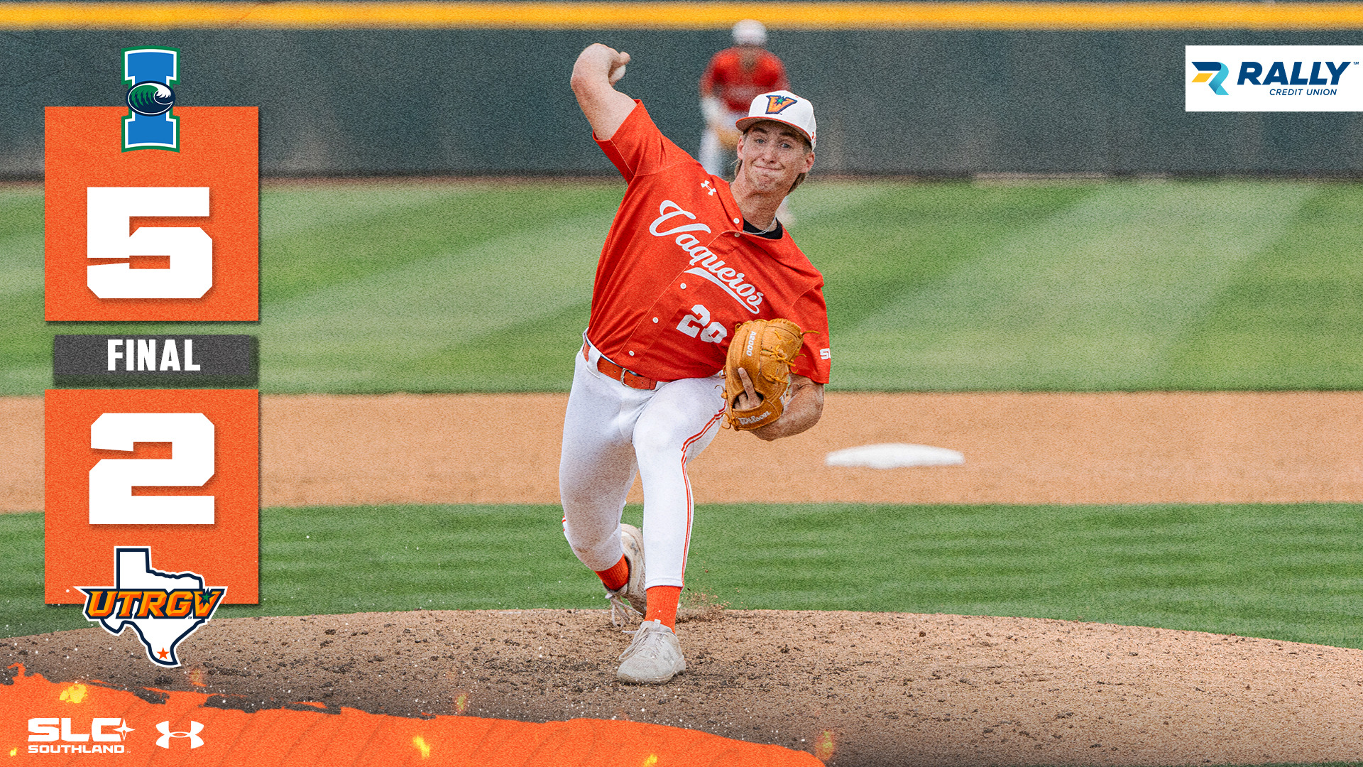 Texas A&M-Corpus Christi logo 5 FINAL 2 UTRGV logo over photo of Mason Engel pitching