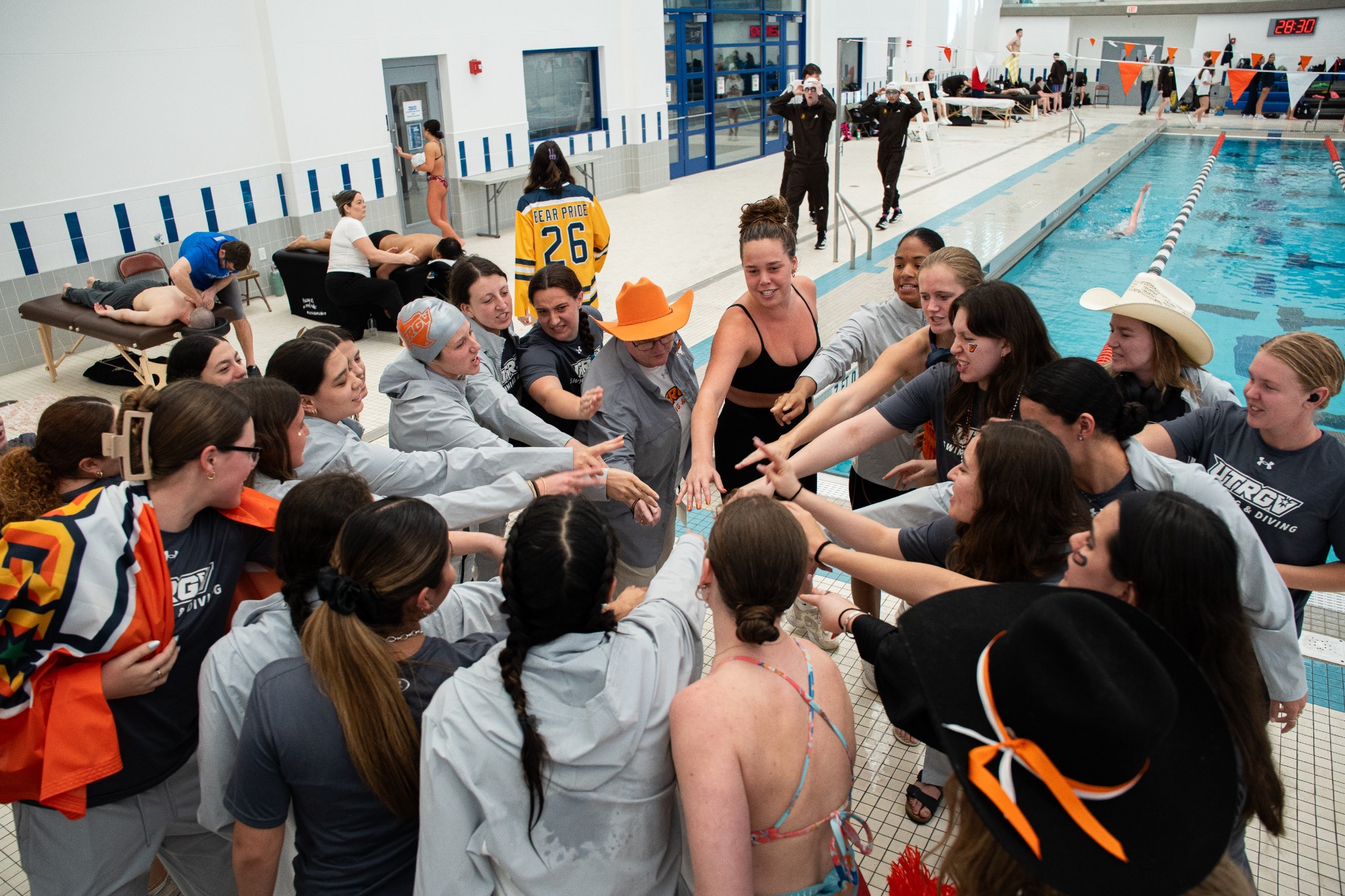 UTRGV Swimming & Diving Team Huddle prior to their conference championship meet