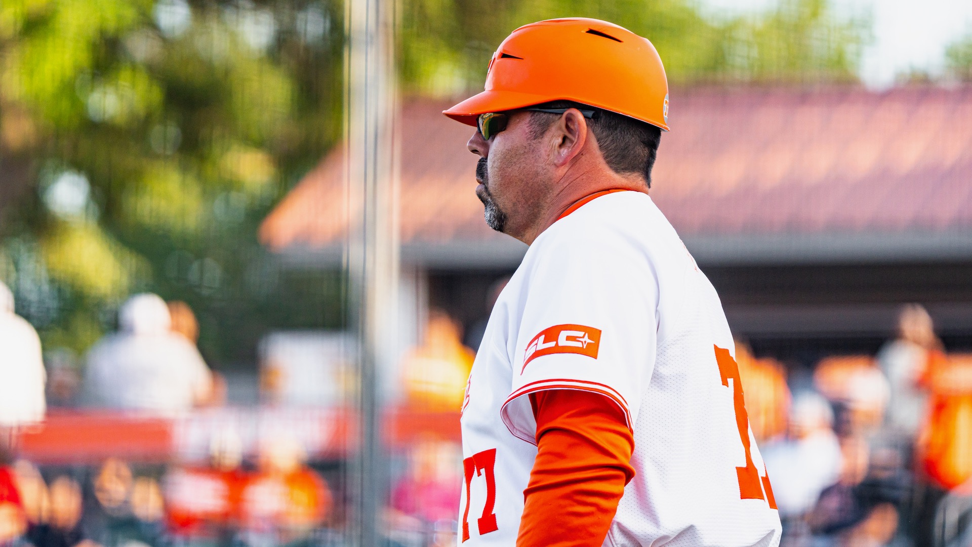 Photo of Rob Martinez in the coaches box at UTRGV Baseball Stadium