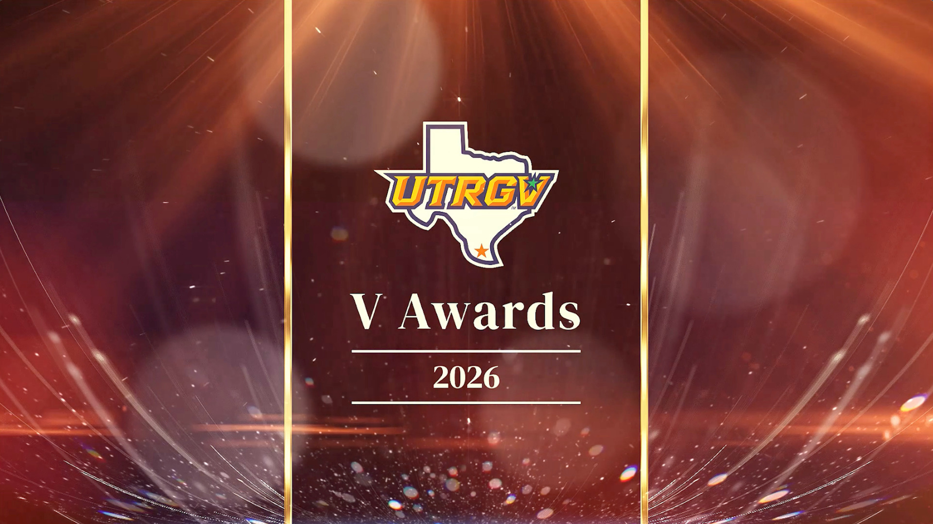 UTRGV over Texas logo in the center with the Texas V Awards underneath, then a horizontal line underneath, then 2026, then another horizontal line underneath