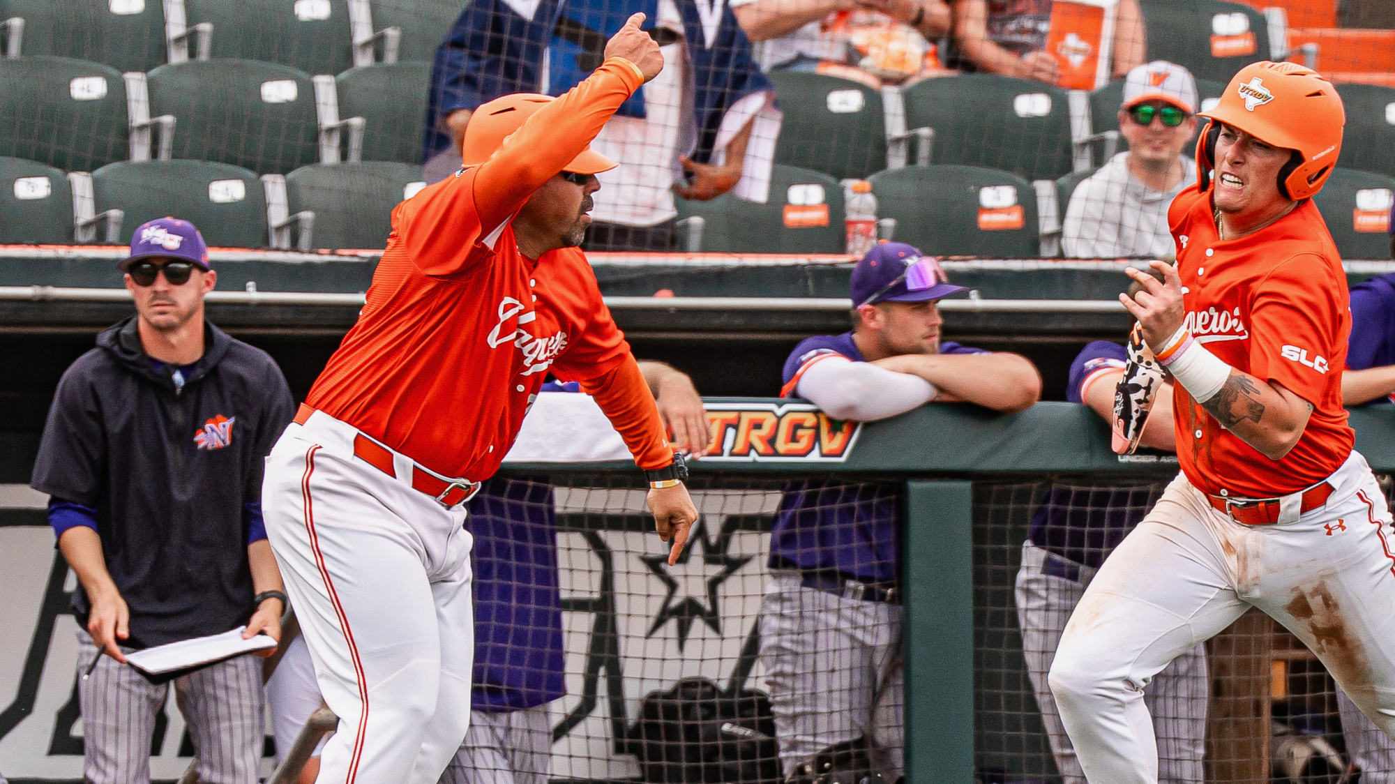 Rob Martinez Waving in Easton Moomau from third base