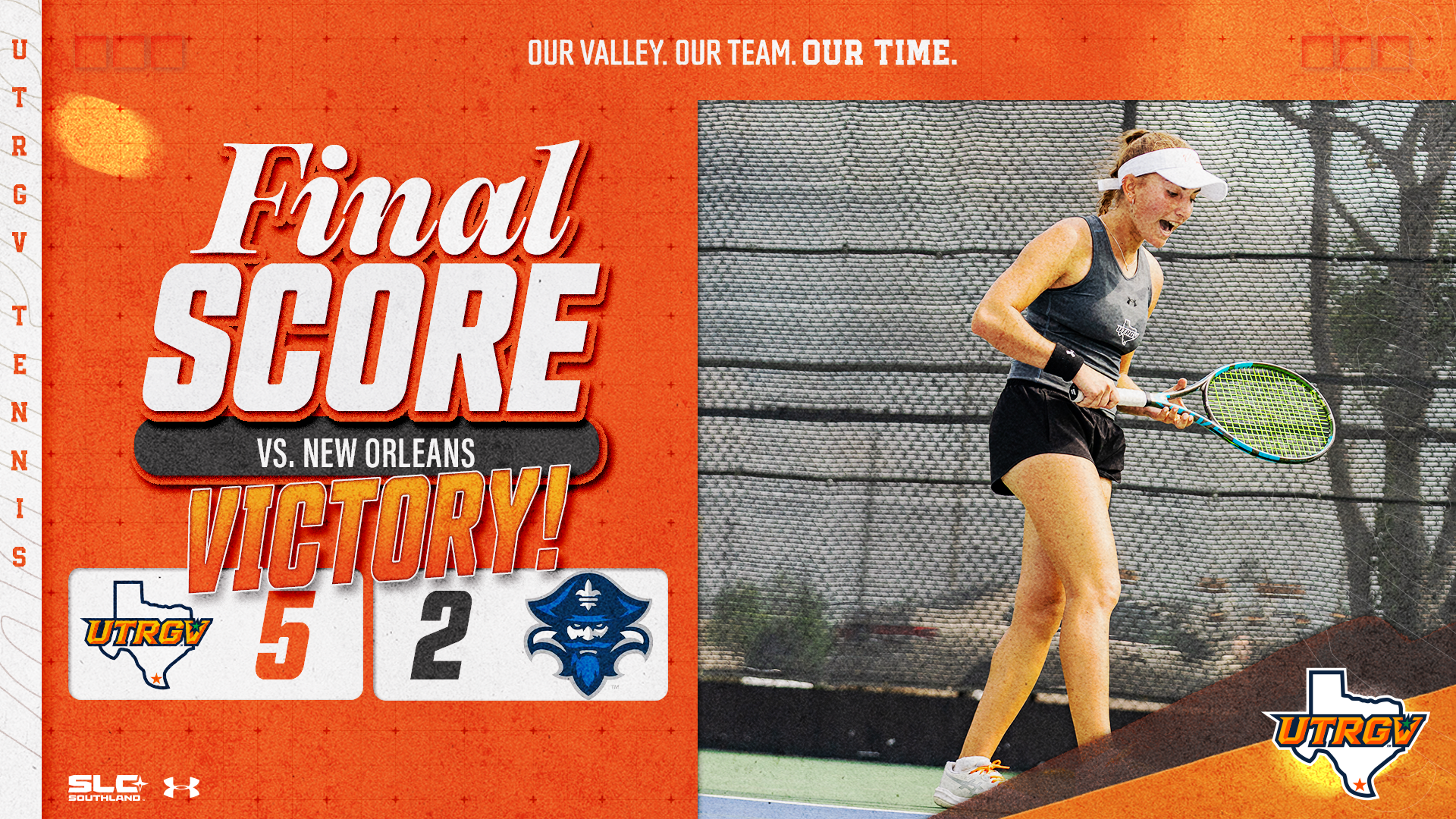 Image on Right: Valentina Urraco, Info on Left: UTRGV Women's Tennis | Victory | UTRGV 5, New Orleans 2