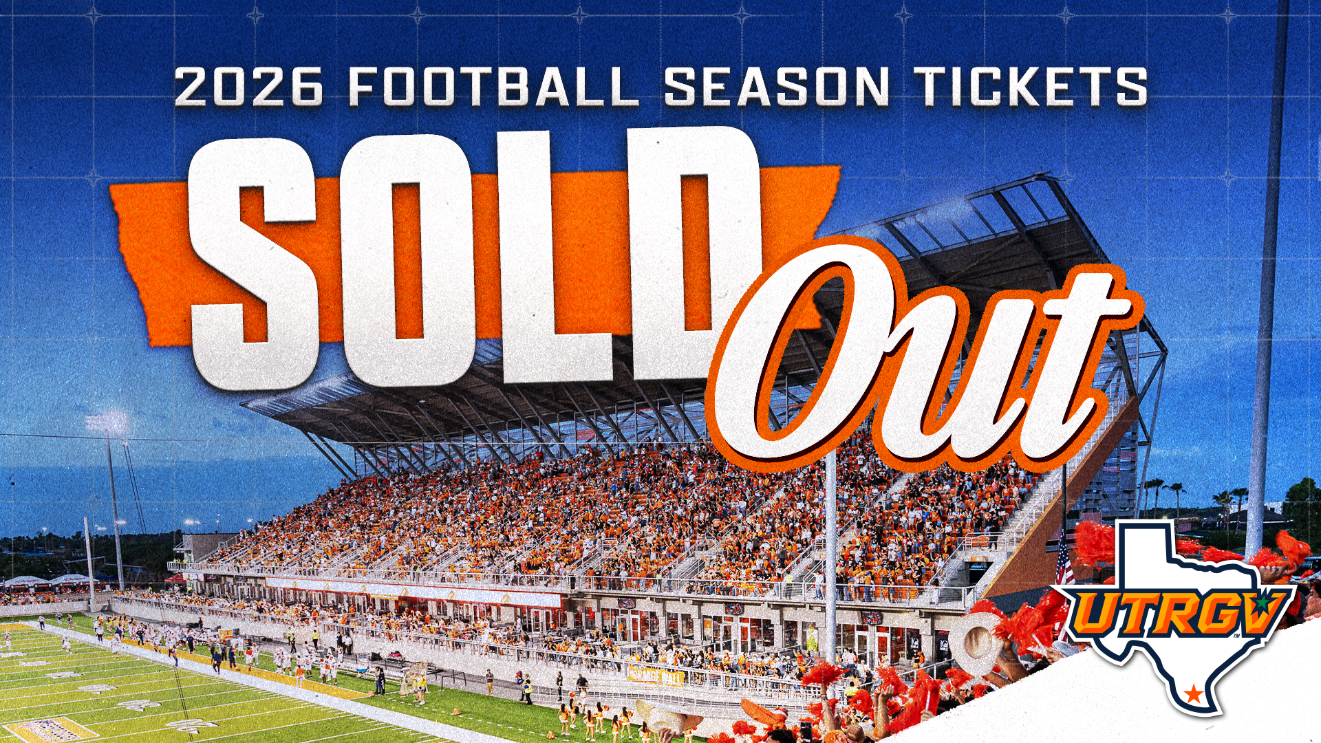 2026 Football Season Tickets Sold Out over photo of packed Vackar Stadium