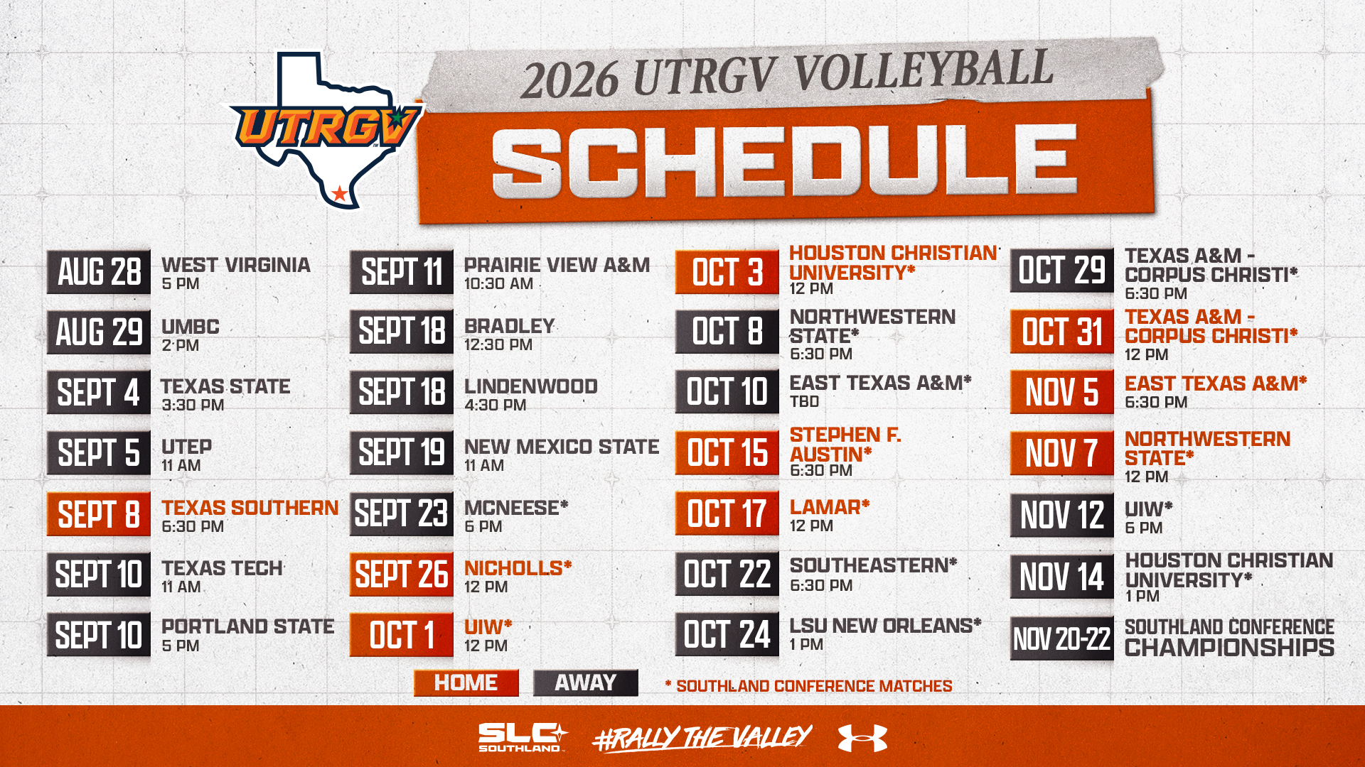 2026 UTRGV Volleyball Schedule