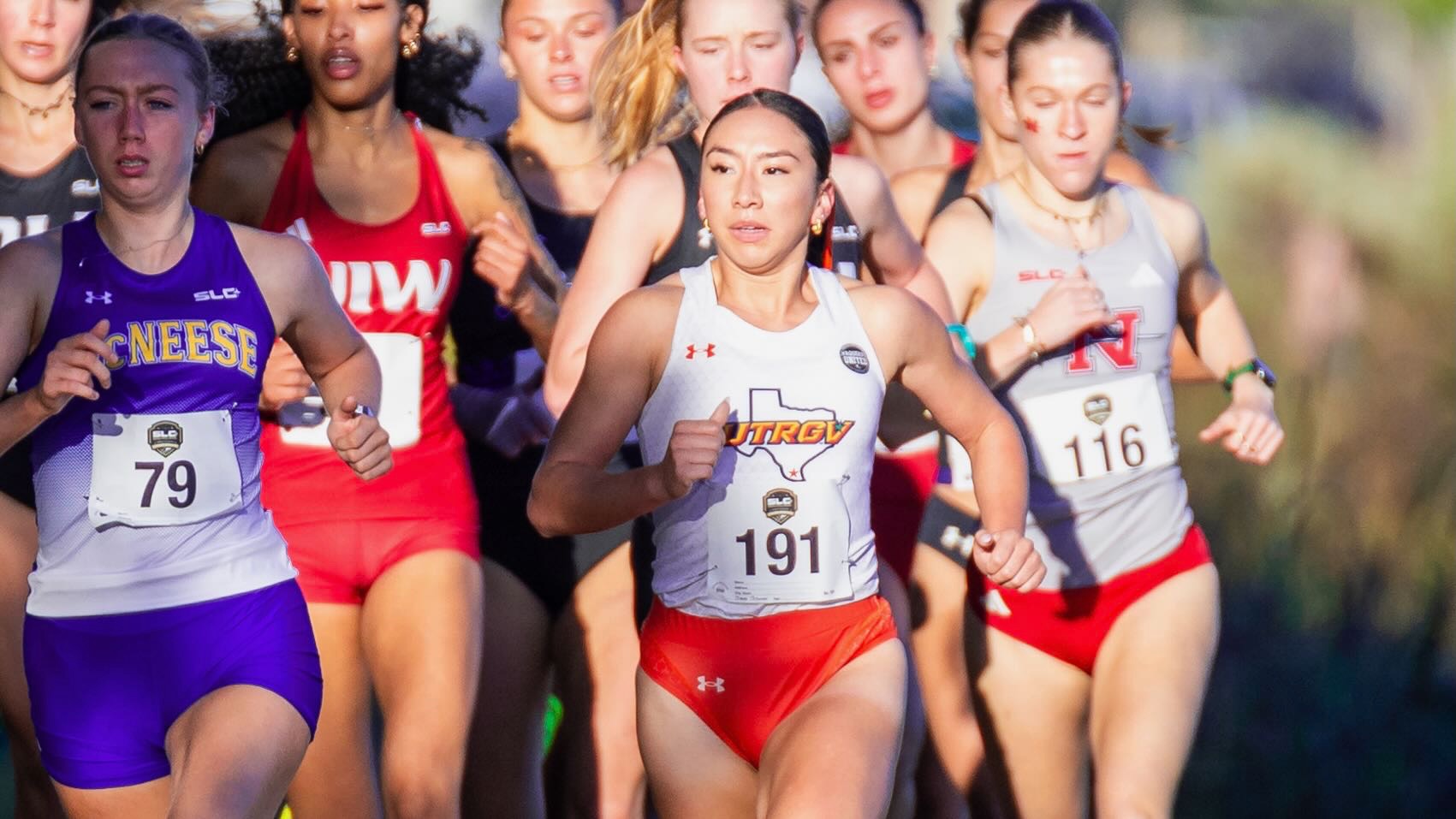 Kailey Salazar is shown running at the 2025 SLC Championships.