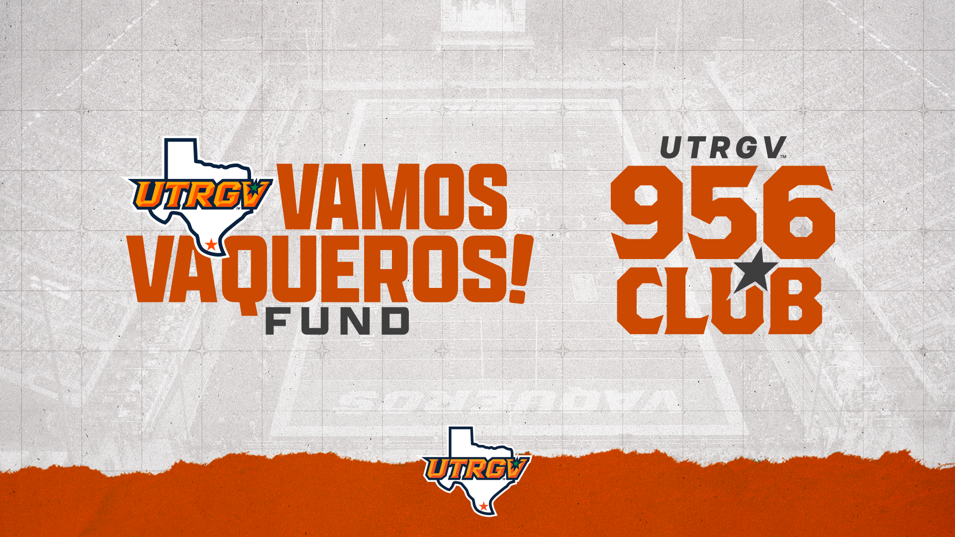 Graphic with the Vamos Vaqueros Fund and UTRGV 956 Club Logos