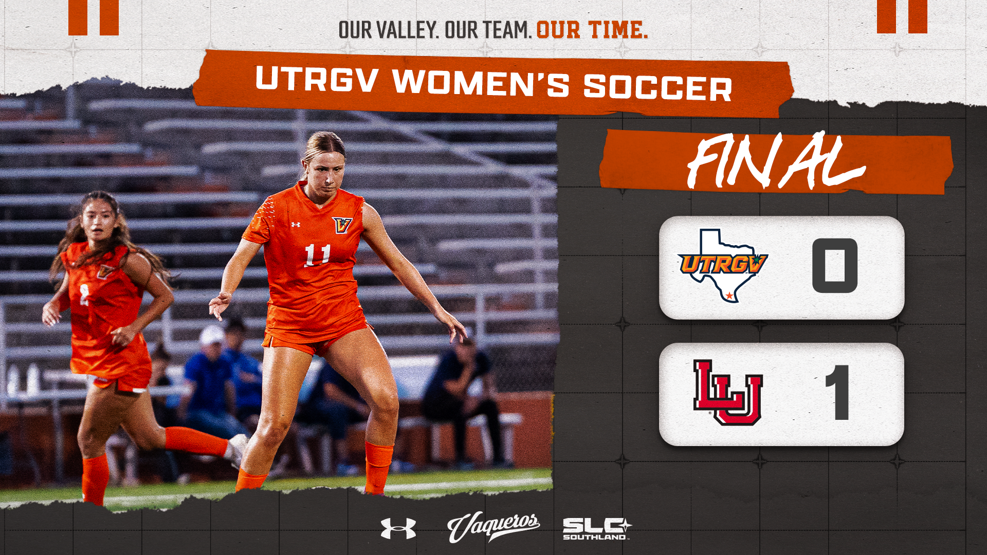 Final Graphic Women Soccer 0-1 loss to Lamar with Anuhea Aalona and Sienna Gillespie