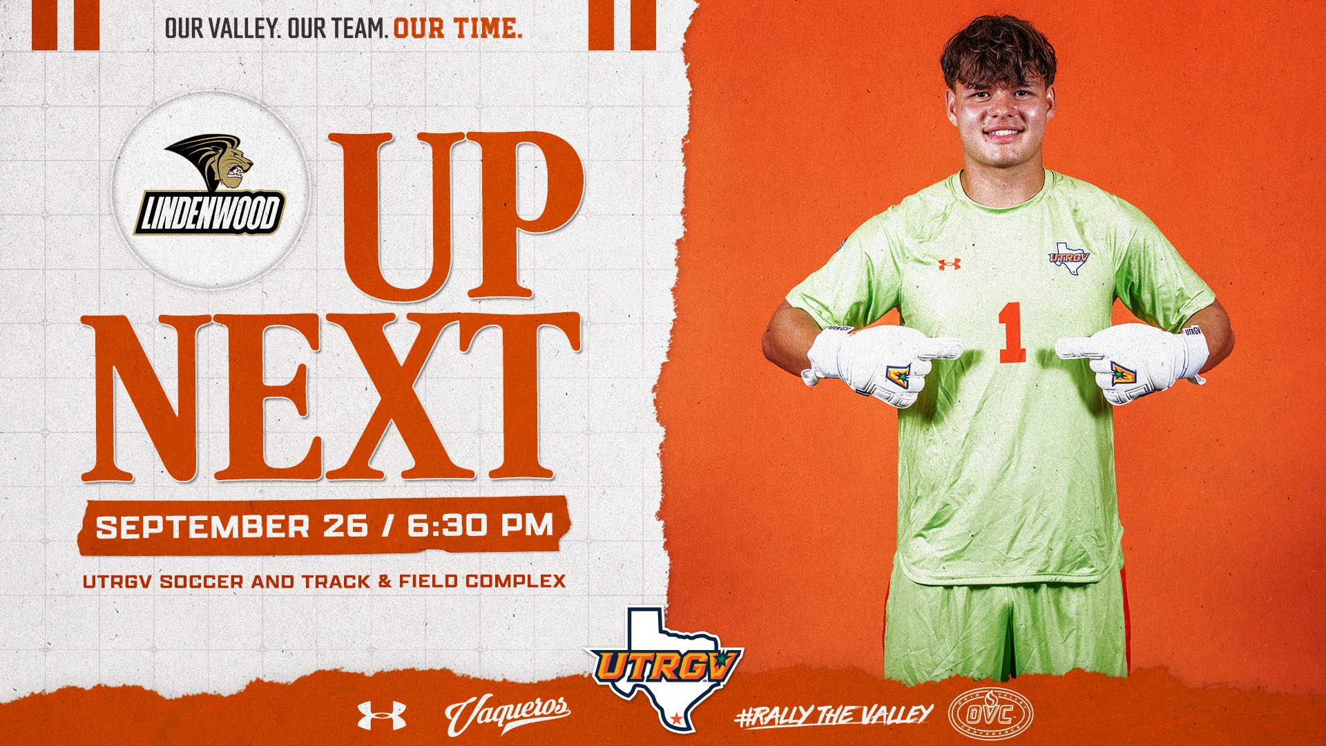 UTRGV Men's Soccer | Up Next | vs. Lindenwood | September 26 / 6:30 PM | Photo of Conrad Knight