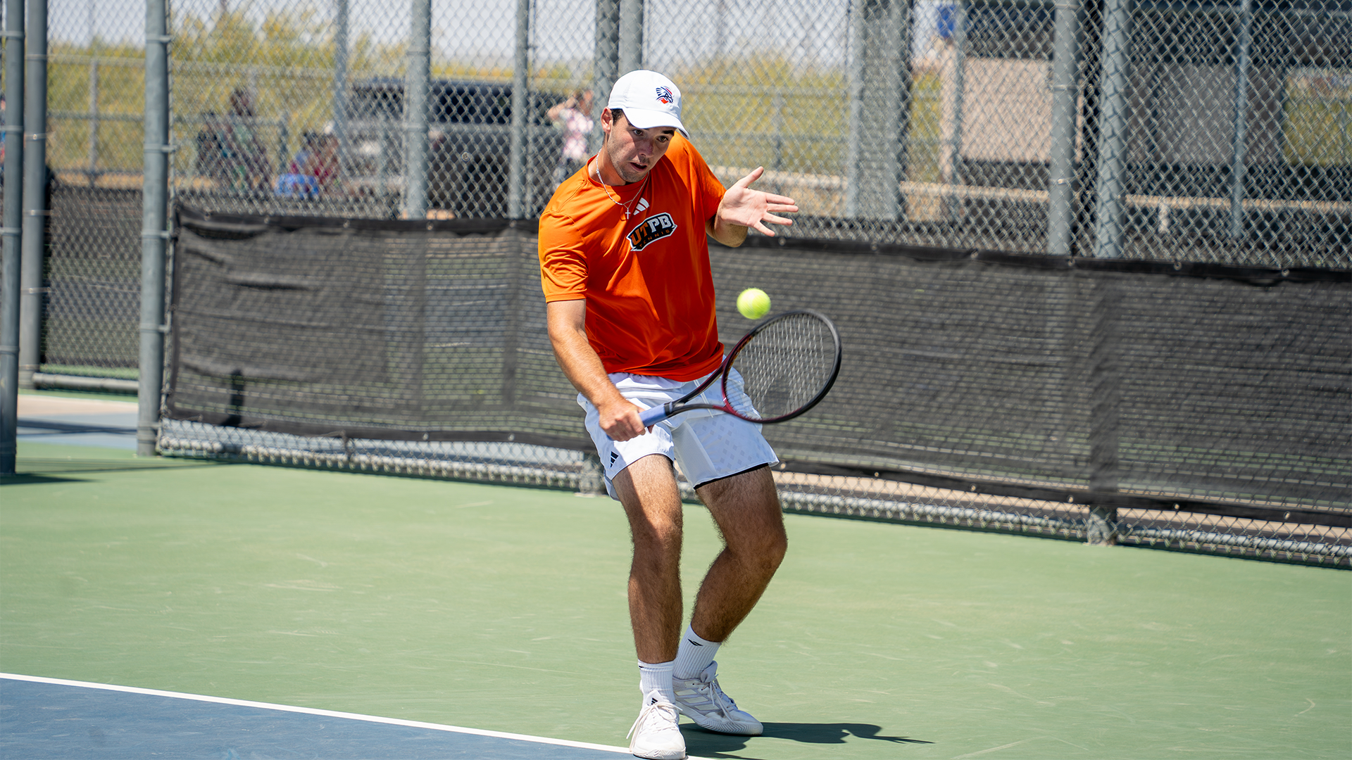 Andrew Hunsley hits a backhand shot